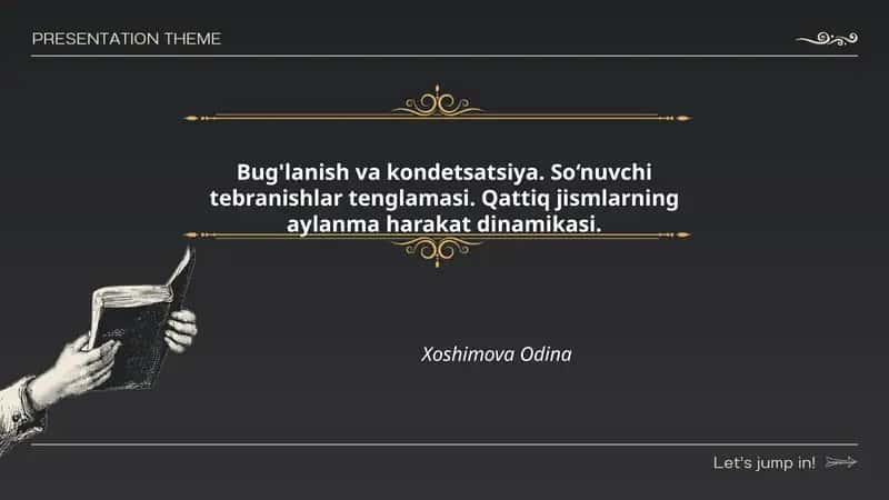 Bug'lanish va kondetsatsiya. So‘nuvchi tebranishlar tenglamasi. Qattiq jismlarning aylanma harakat dinamikasi