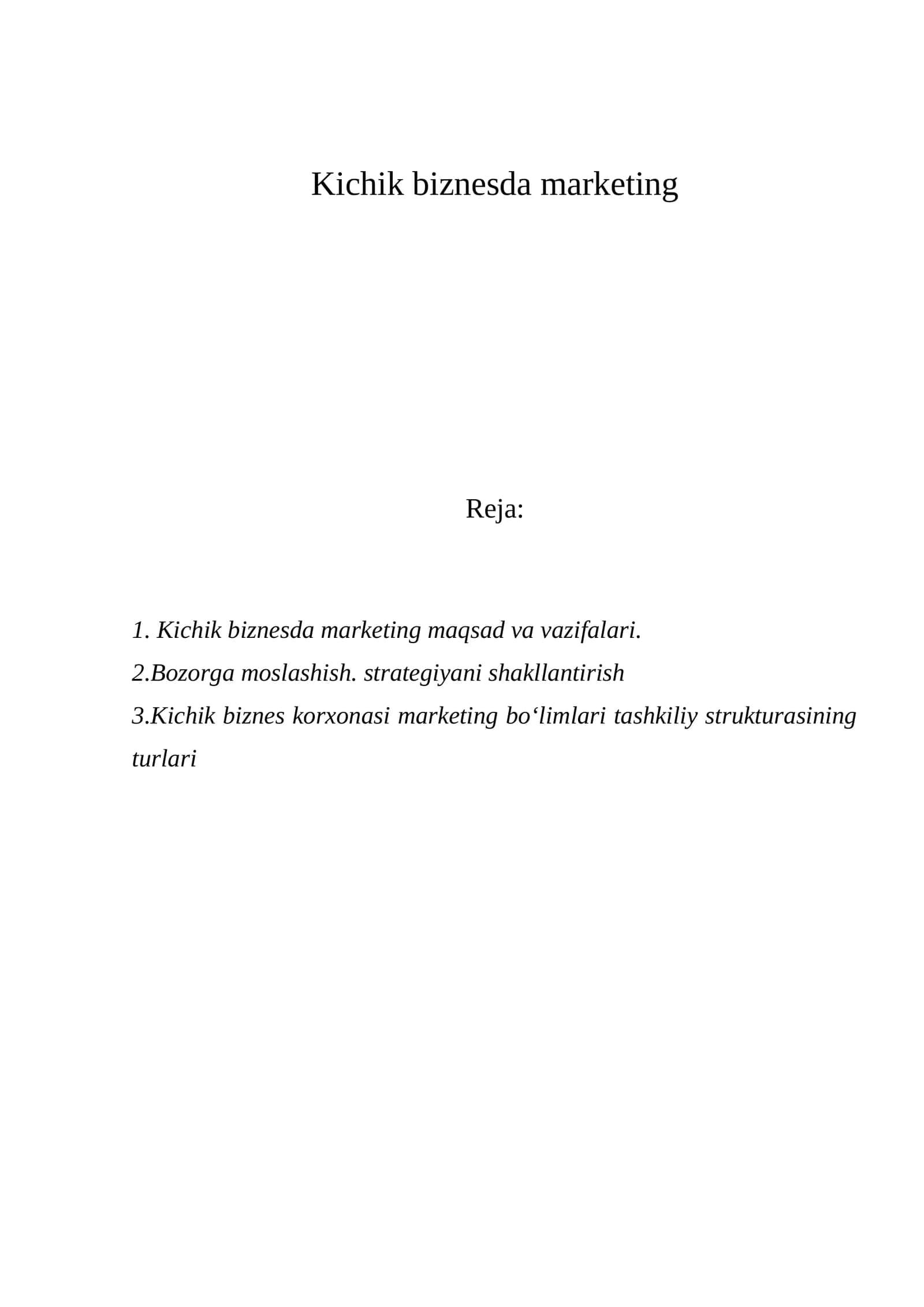 Kichik biznesda marketing