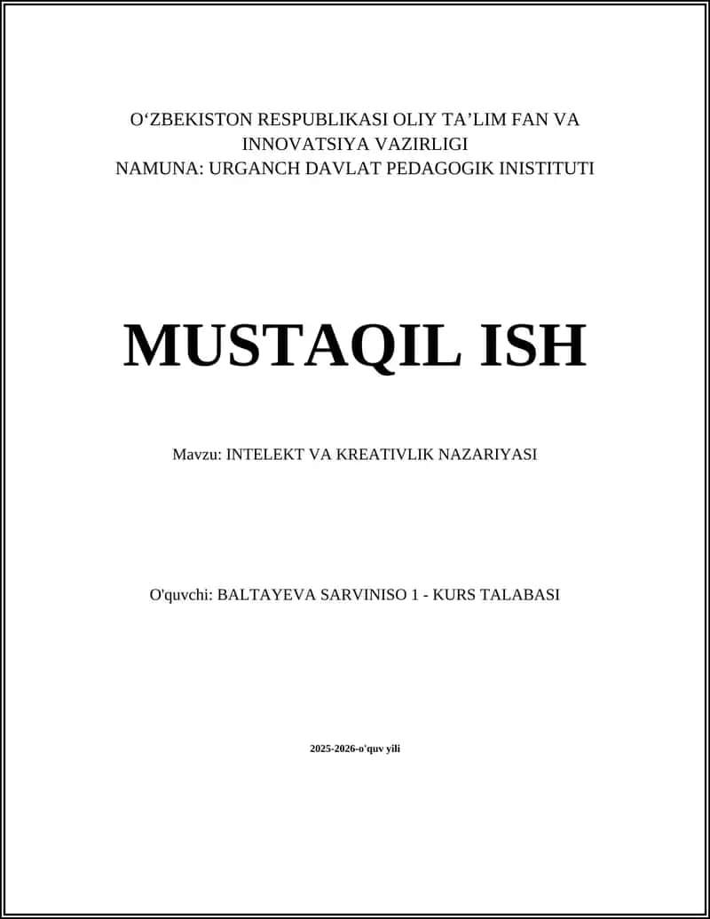 INTELEKT VA KREATIVLIK NAZARIYASI