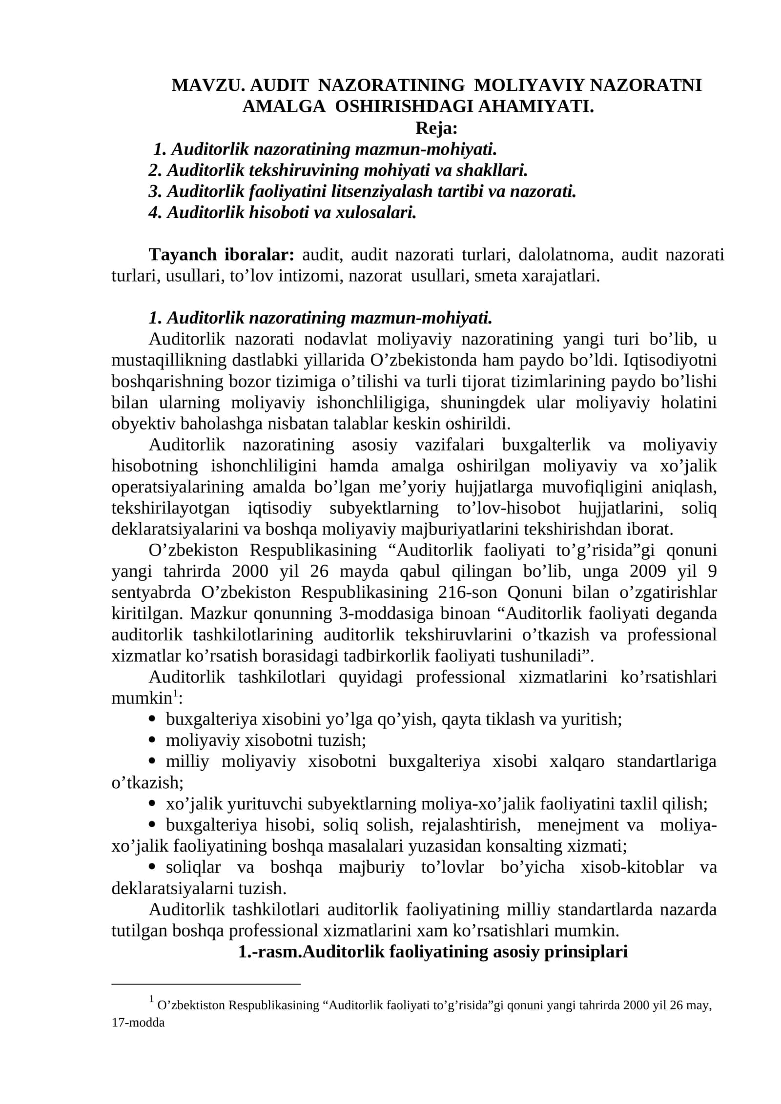 AUDIT NAZORATINING MOLIYAVIY NAZORATNI AMALGA OSHIRISHDAGI AHAMIYATI