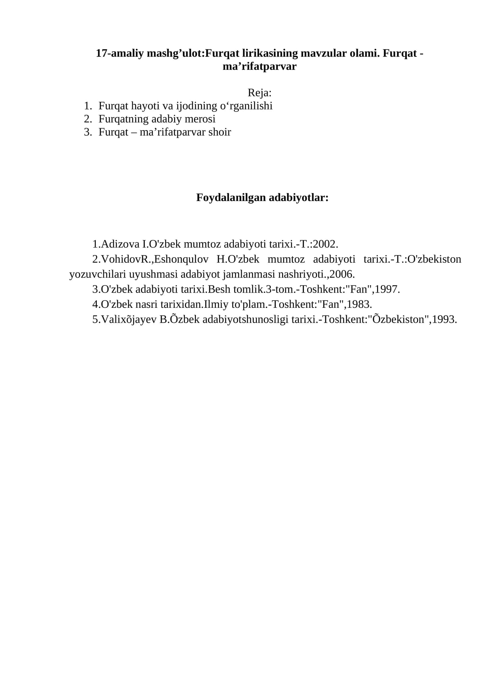 Furqat lirikasining mavzular olami