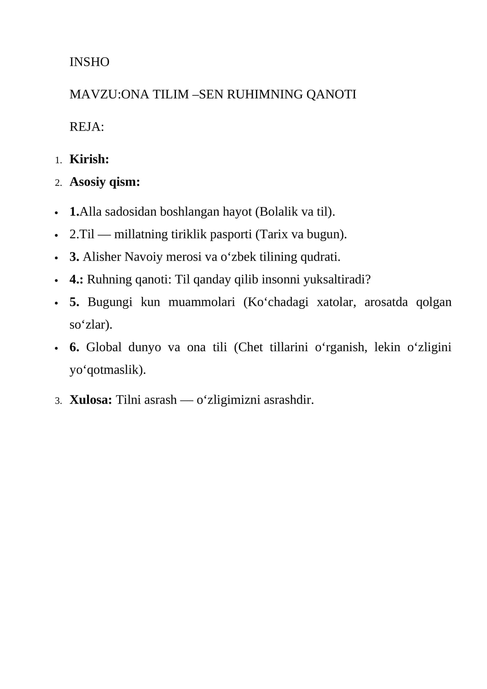 ONA TILIM –SEN RUHIMNING QANOTI INSHO