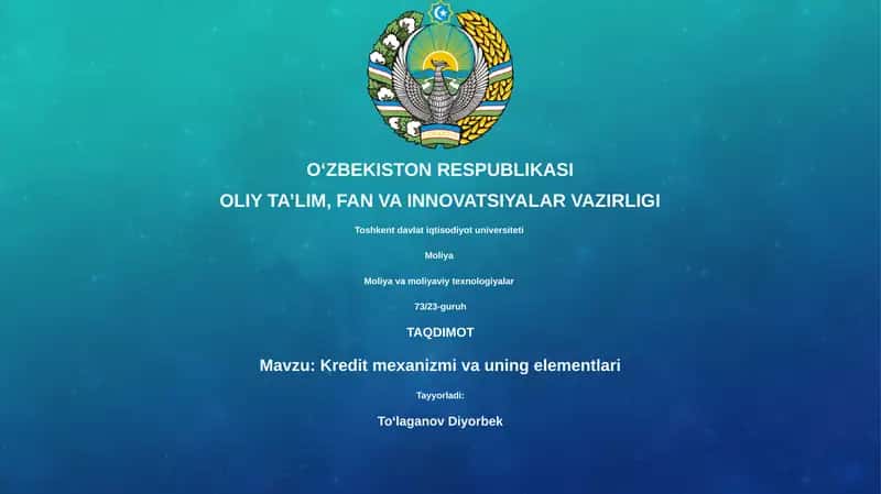 Kredit Mexanizmi va Uning Elementlari