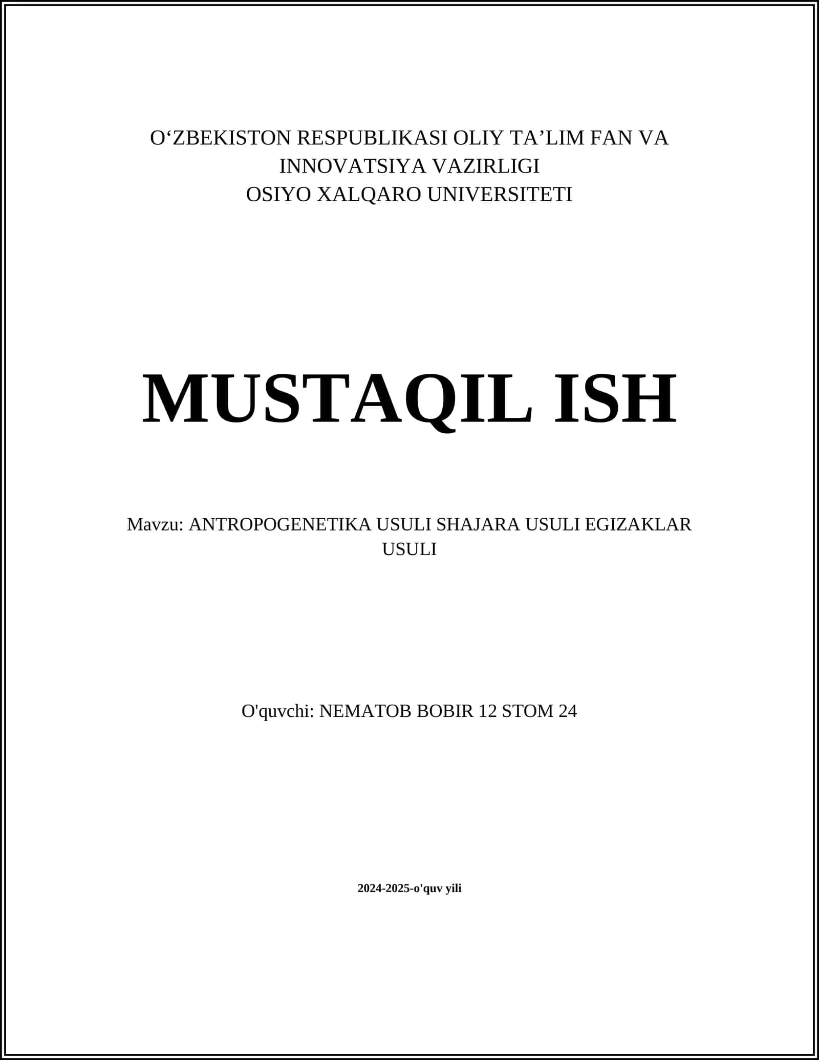 ANTROPOGENETIKA USULI SHAJARA USULI EGIZAKLAR USULI