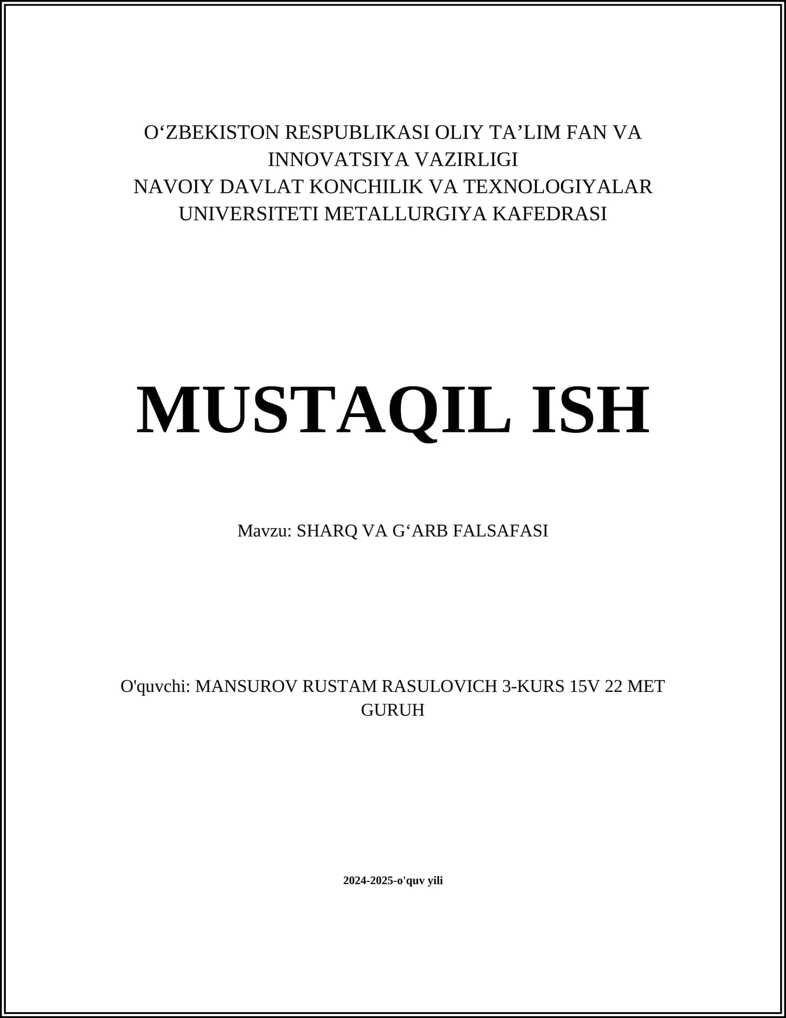 Sharq va G'arb falsafasi darslari