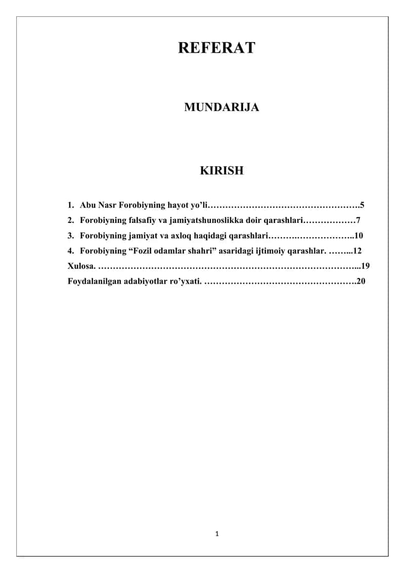 REFERAT, ABU NASR FAROBIYNINIG FALSAFIY QARASHLARI