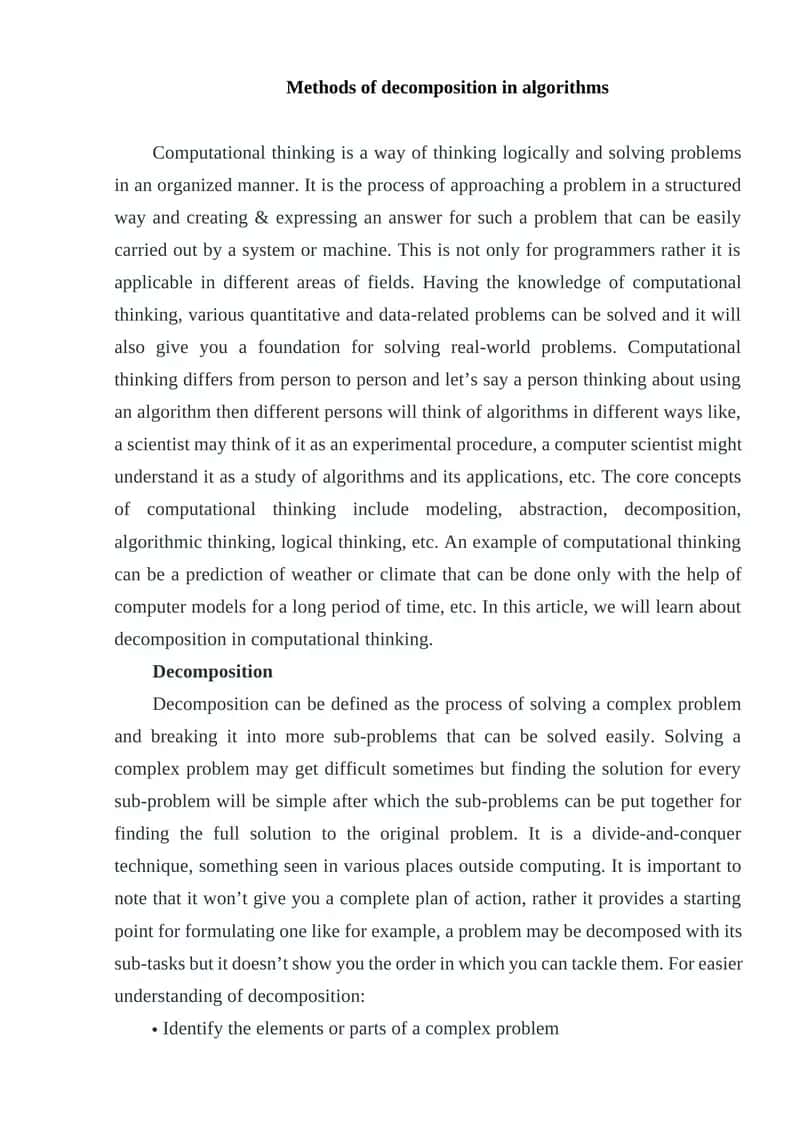 Methods of decomposition in algorithms