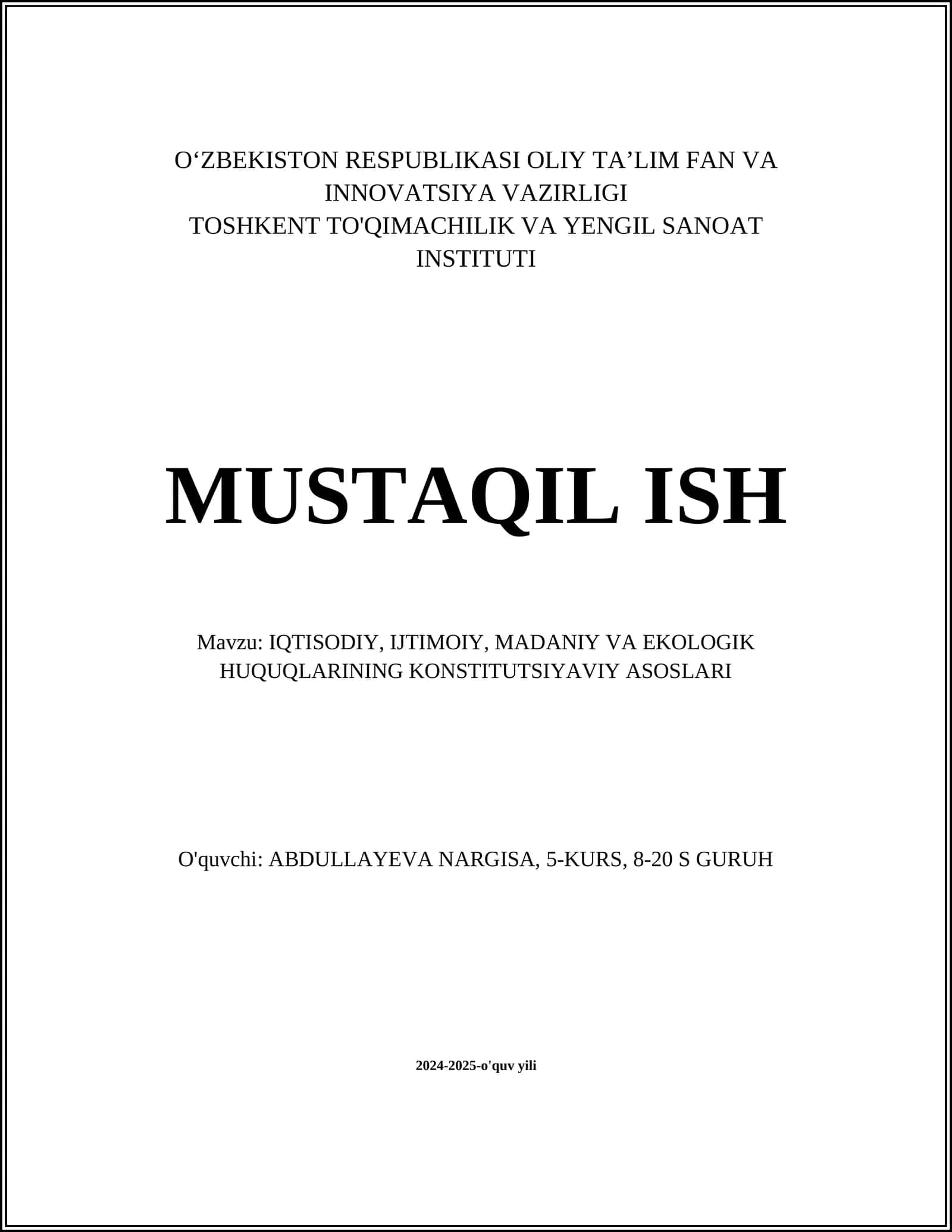 Iqtisodiy huquqlarning konstitutsiyaviy asosi