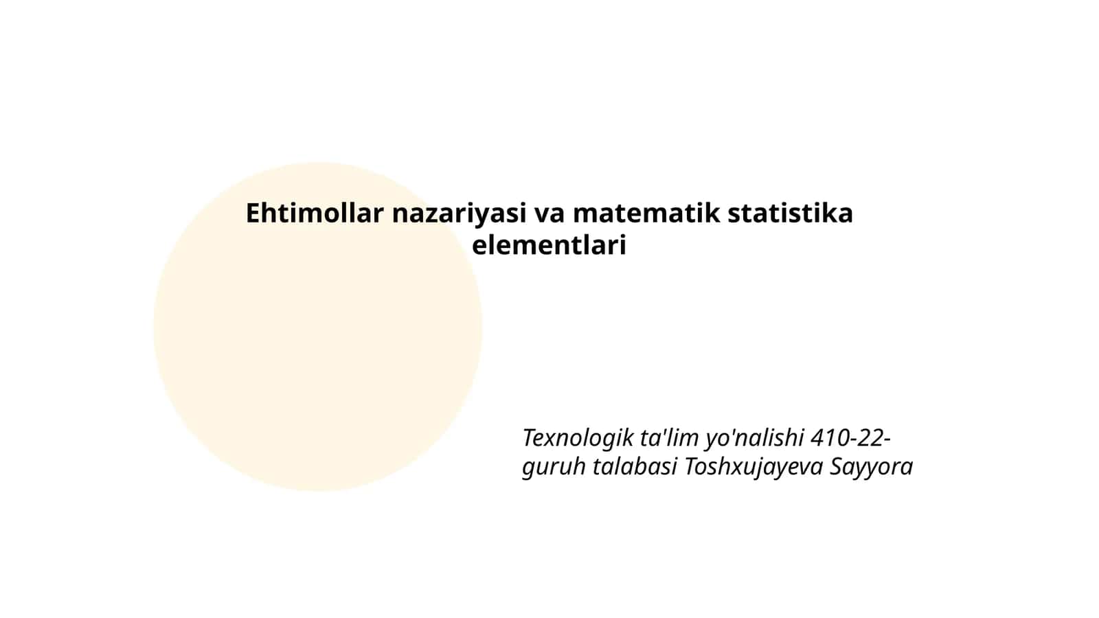 Ehtimollar nazariyasi va matematik statistika elementlari