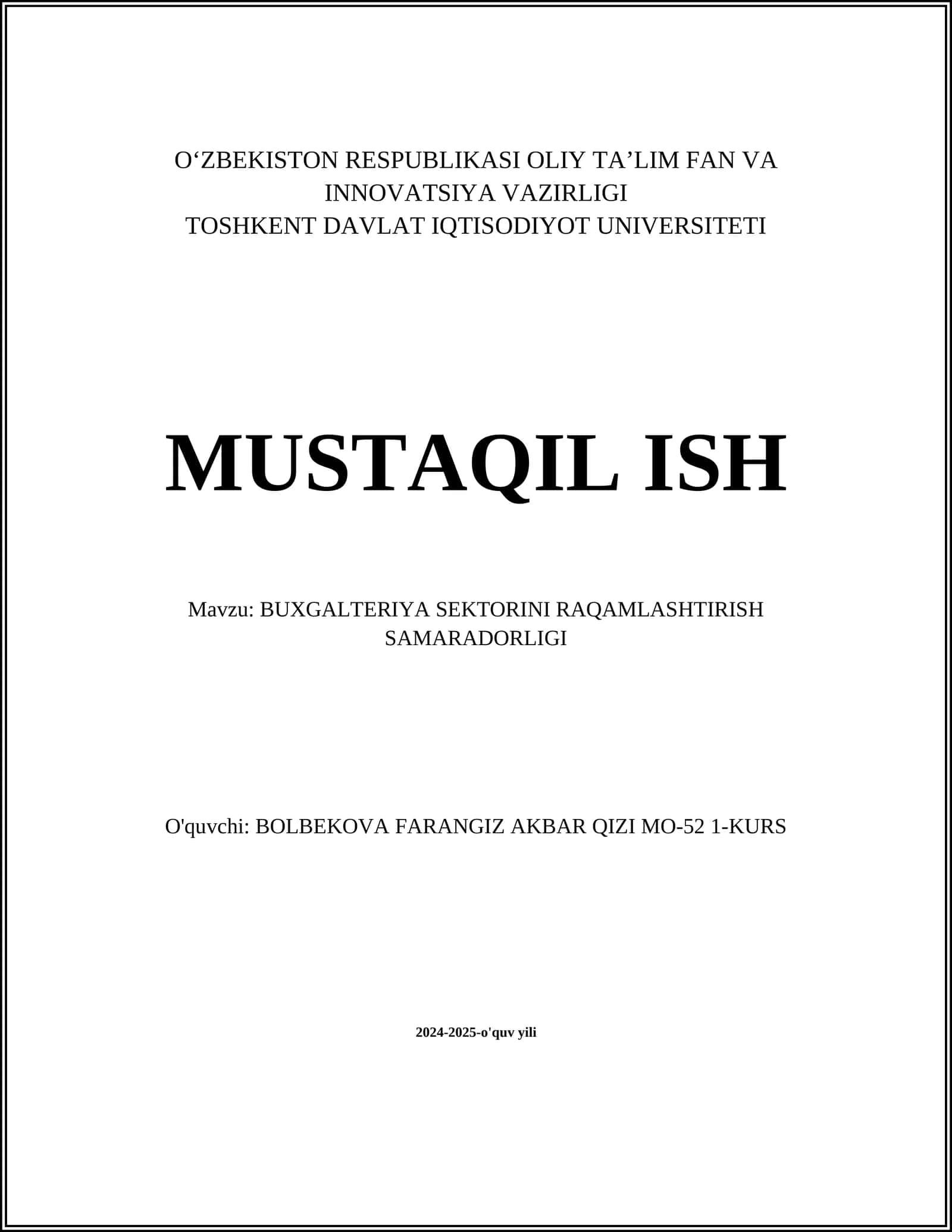 Buxgalteriya hisobining raqamlashtirish tamoyillari