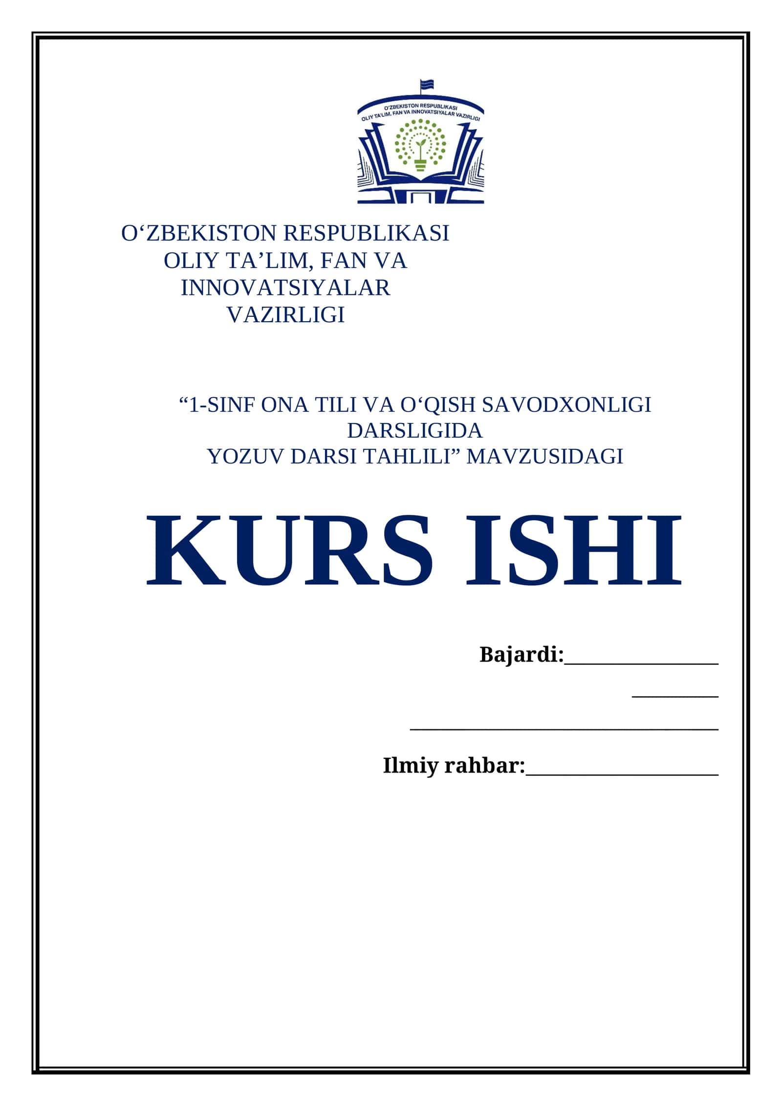 1-SINF ONA TILI VA OʻQISH SAVODXONLIGI DARSLIGIDA YOZUV DARSI TAHLILI