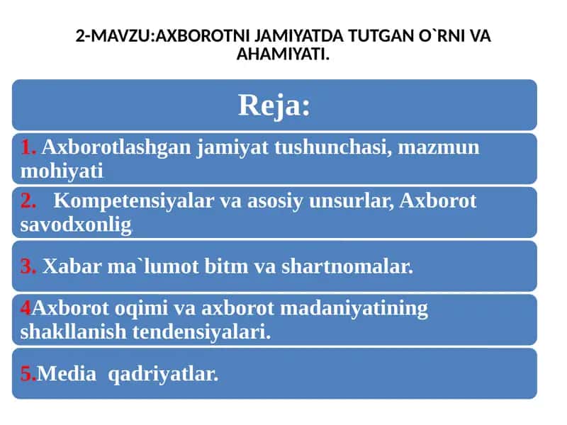 Axborotning jamiyatda tutgan o'rni va ahamiyati