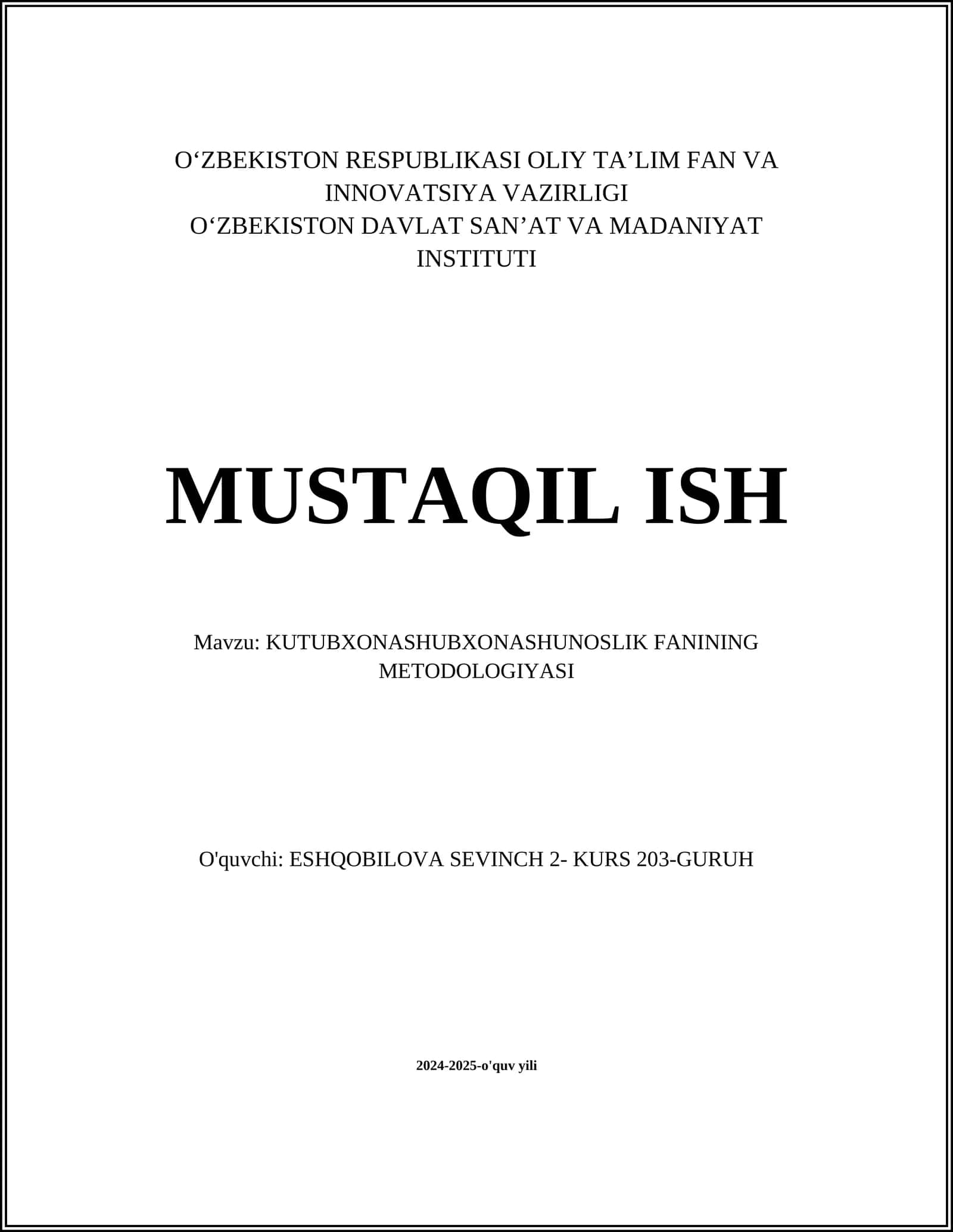 KUTUBXONASHUBXONASHUNOSLIK FANINING METODOLOGIYASI