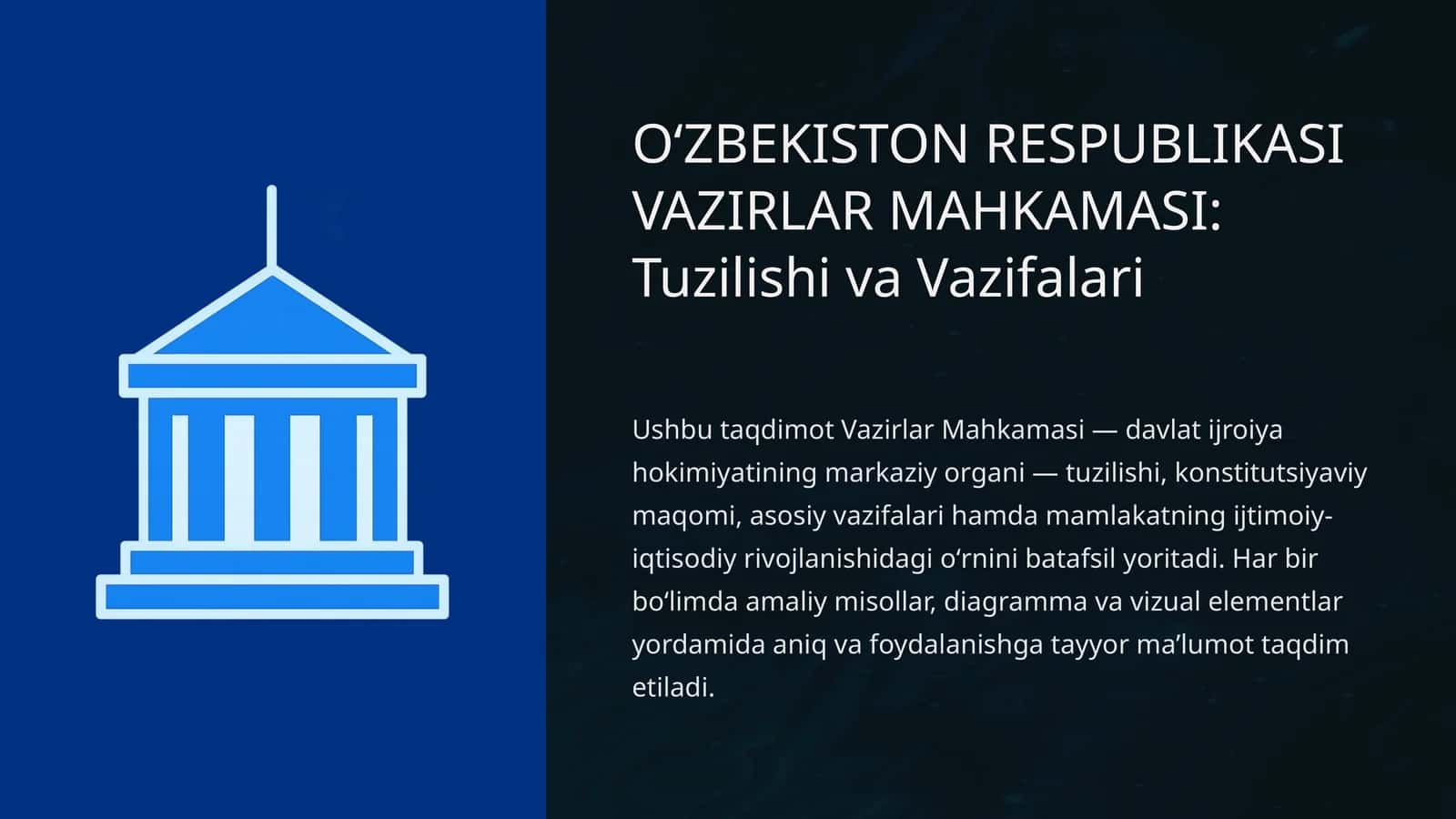 OʻZBEKISTON RESPUBLIKASI VAZIRLAR MAHKAMASI: Tuzilishi va Vazifalari