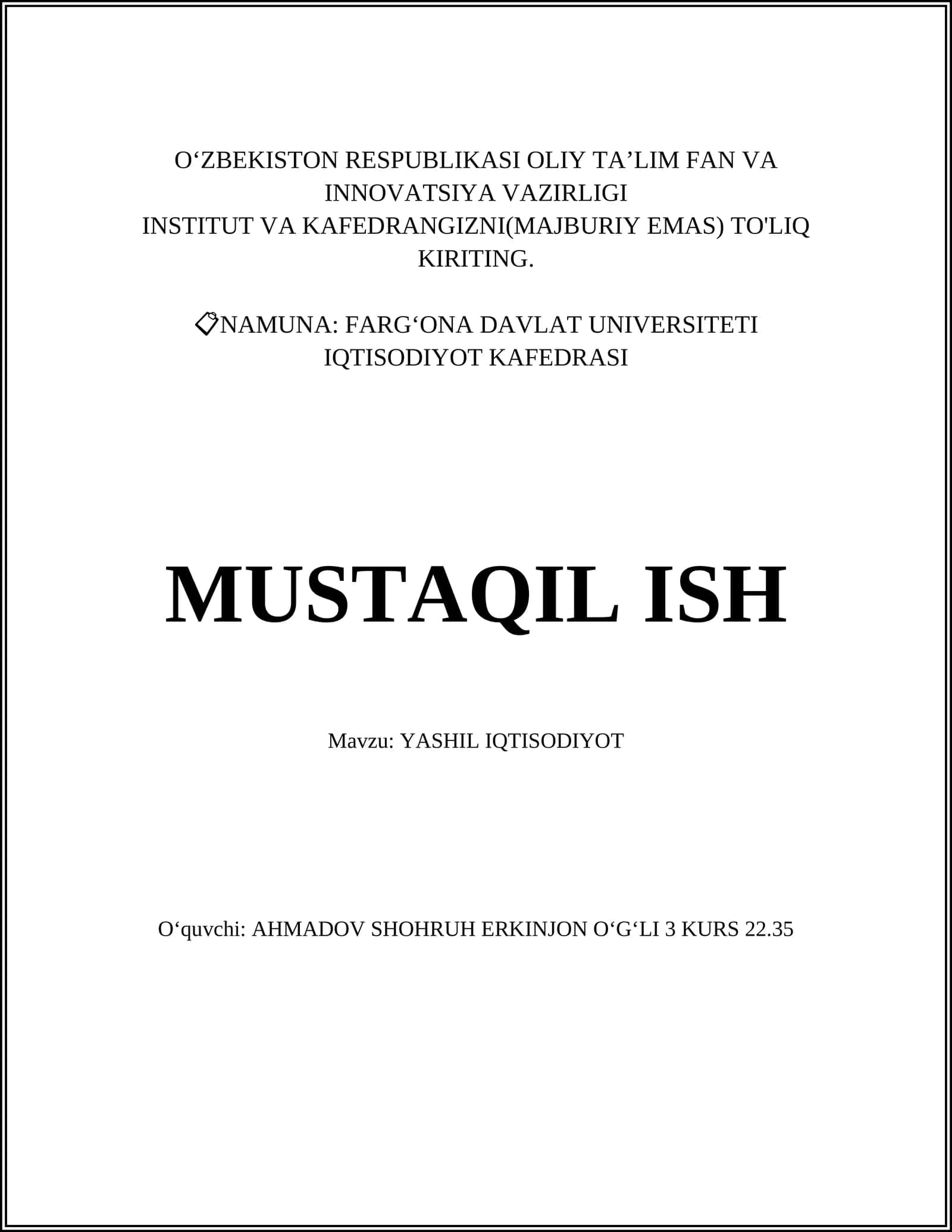 Yashil Iqtisodiyot
