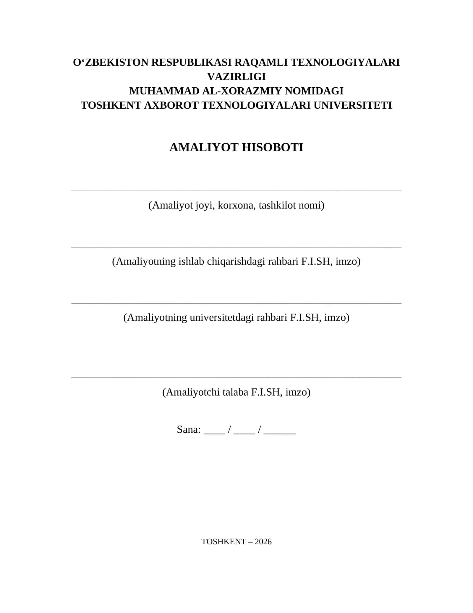 Amaliyot hisoboti blankasi TATU uchun