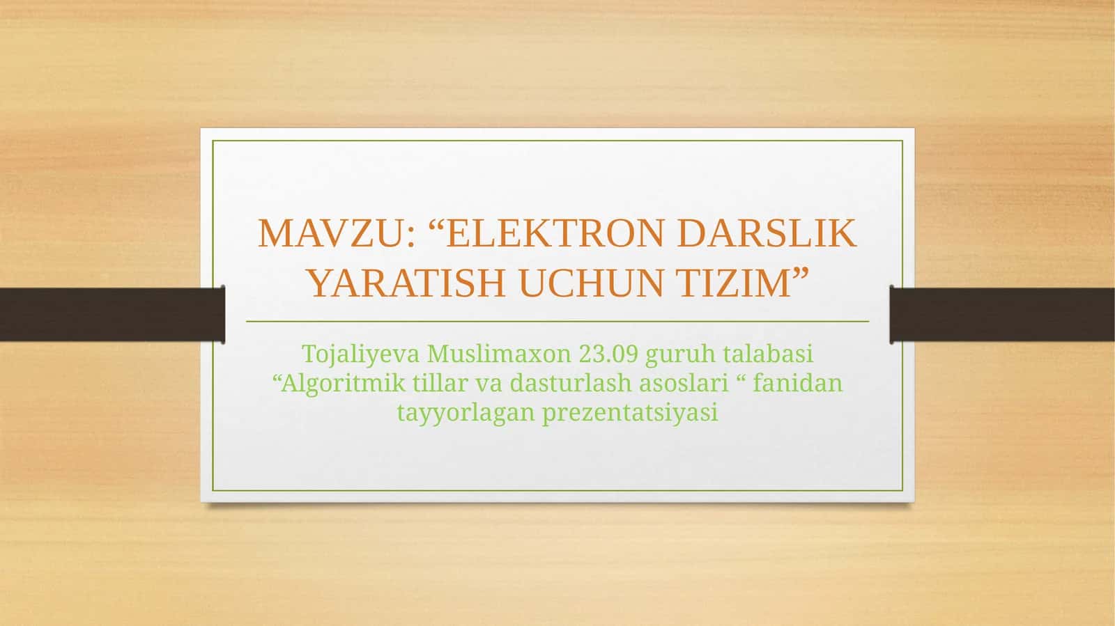ELEKTRON DARSLIK YARATISH UCHUN TIZIM