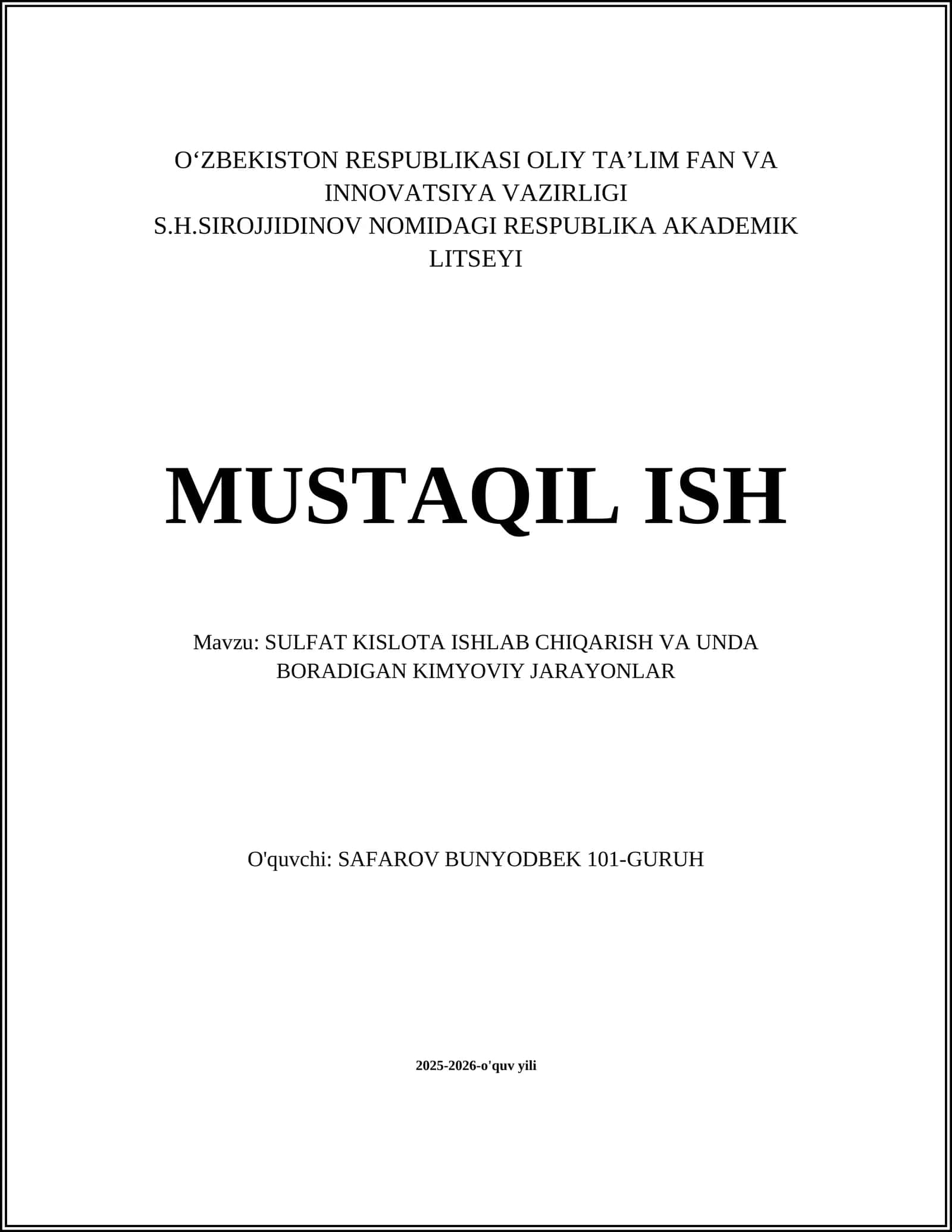 Sulfat kislota ishlab chiqarish