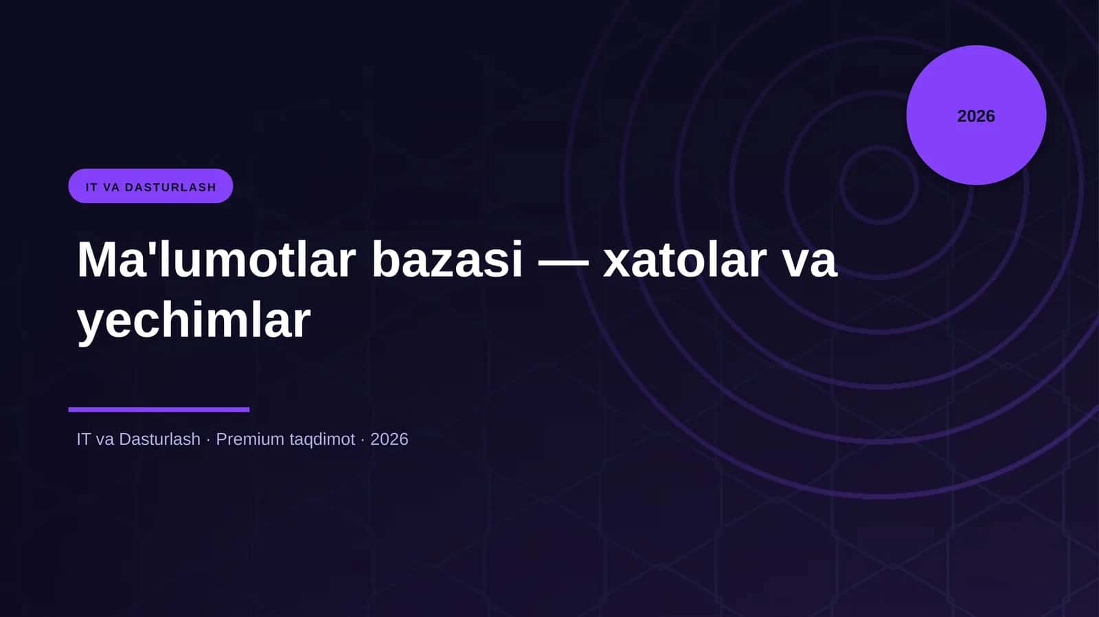 Ma'lumotlar bazasi — xatolar va yechimlar