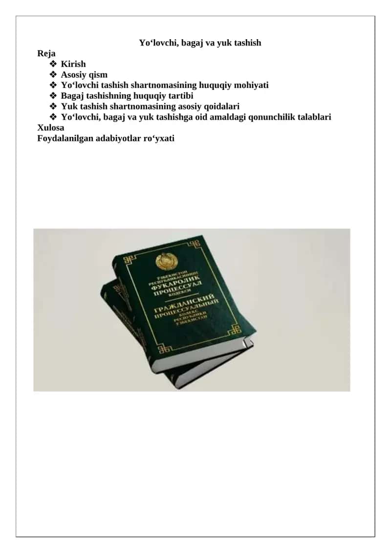 Yo‘lovchi, bagaj va yuk tashish