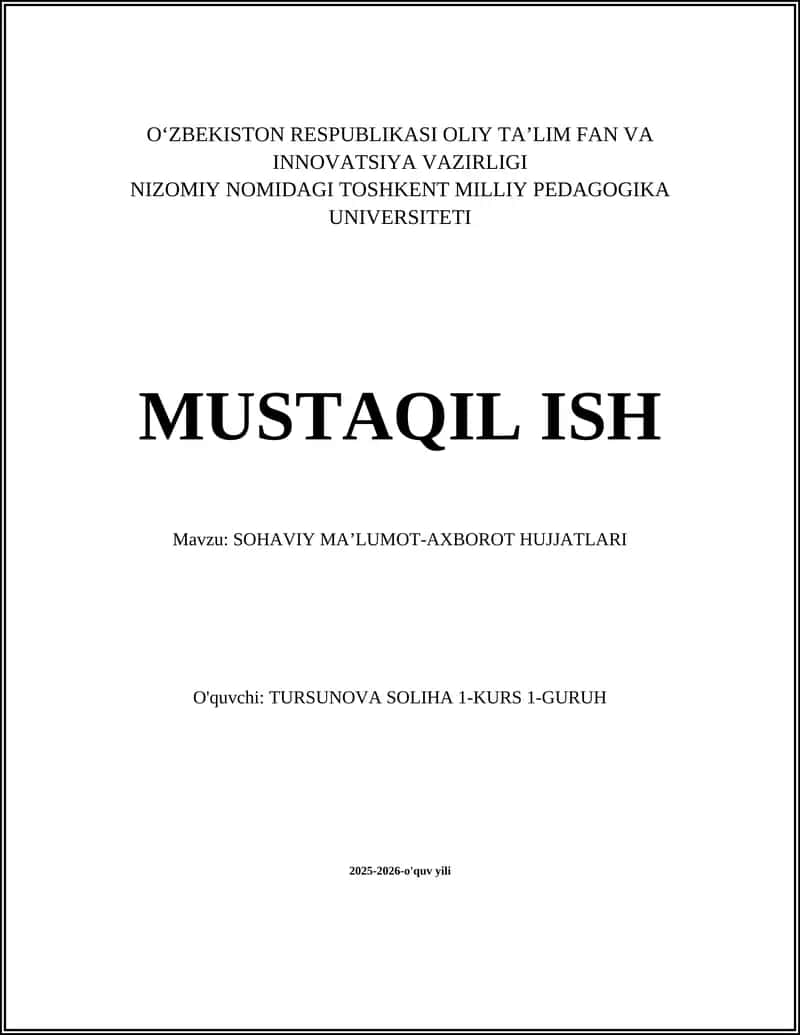 SOHAVIY MAʼLUMOT-AXBOROT HUJJATLARI