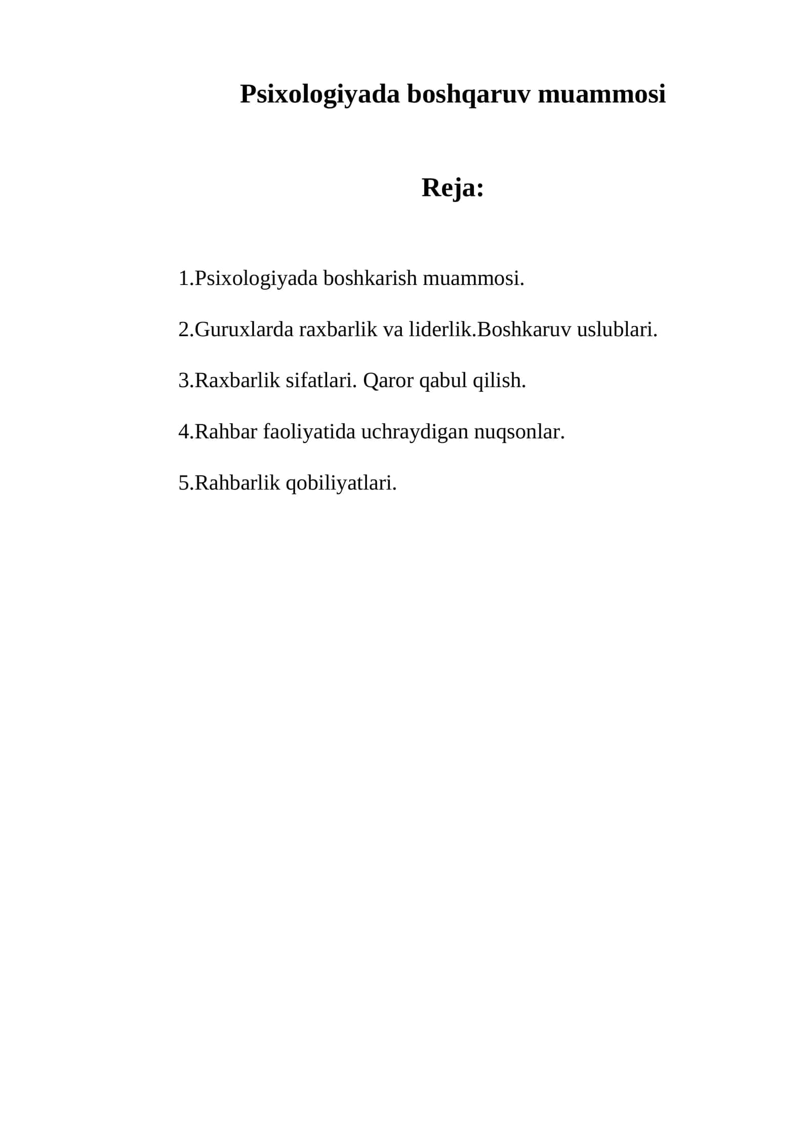 Psixologiyada boshqaruv muammosi