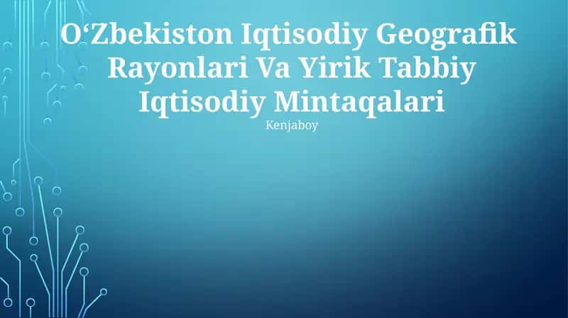 Oʻzbekiston Iqtisodiy Geografik Rayonlari Va Yirik Tabbiy Iqtisodiy Mintaqalari