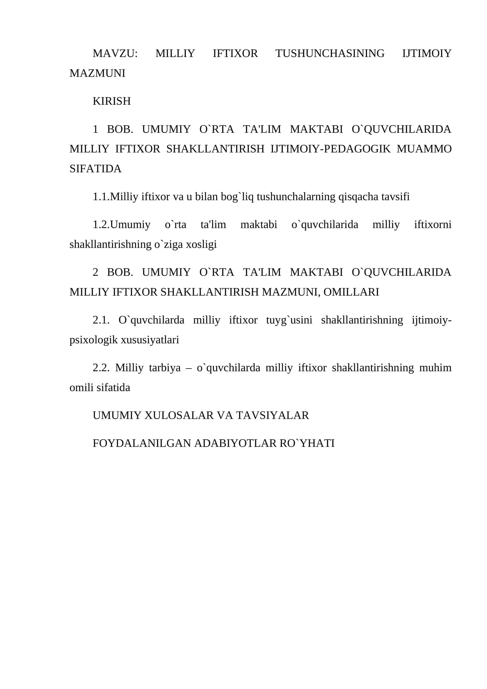 MILLIY IFTIXOR TUSHUNCHASINING IJTIMOIY MAZMUNI