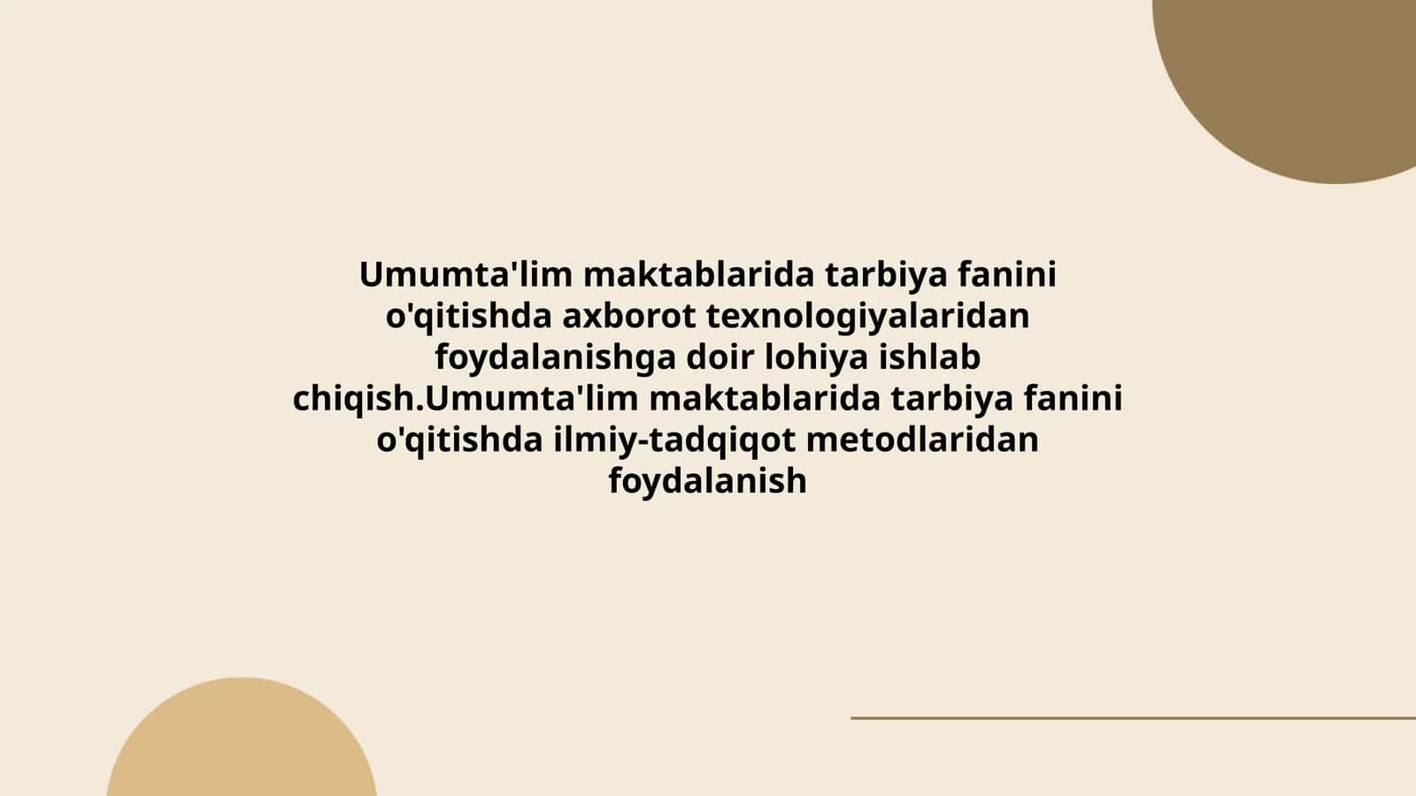 Umumta'lim maktablarida tarbiya fanini o'qitish