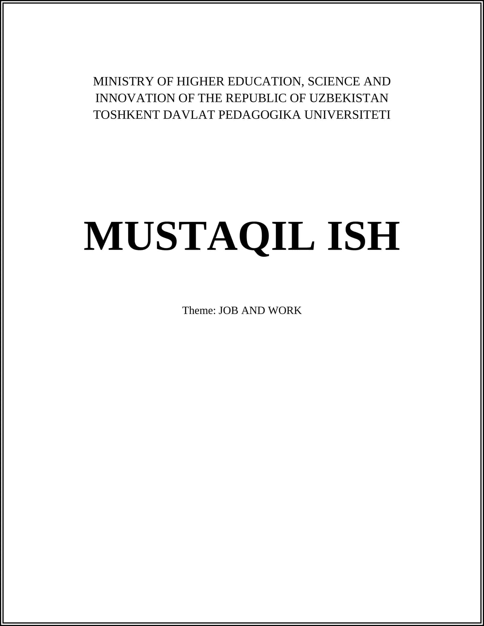 MUSTAQIL ISH - Job and Work