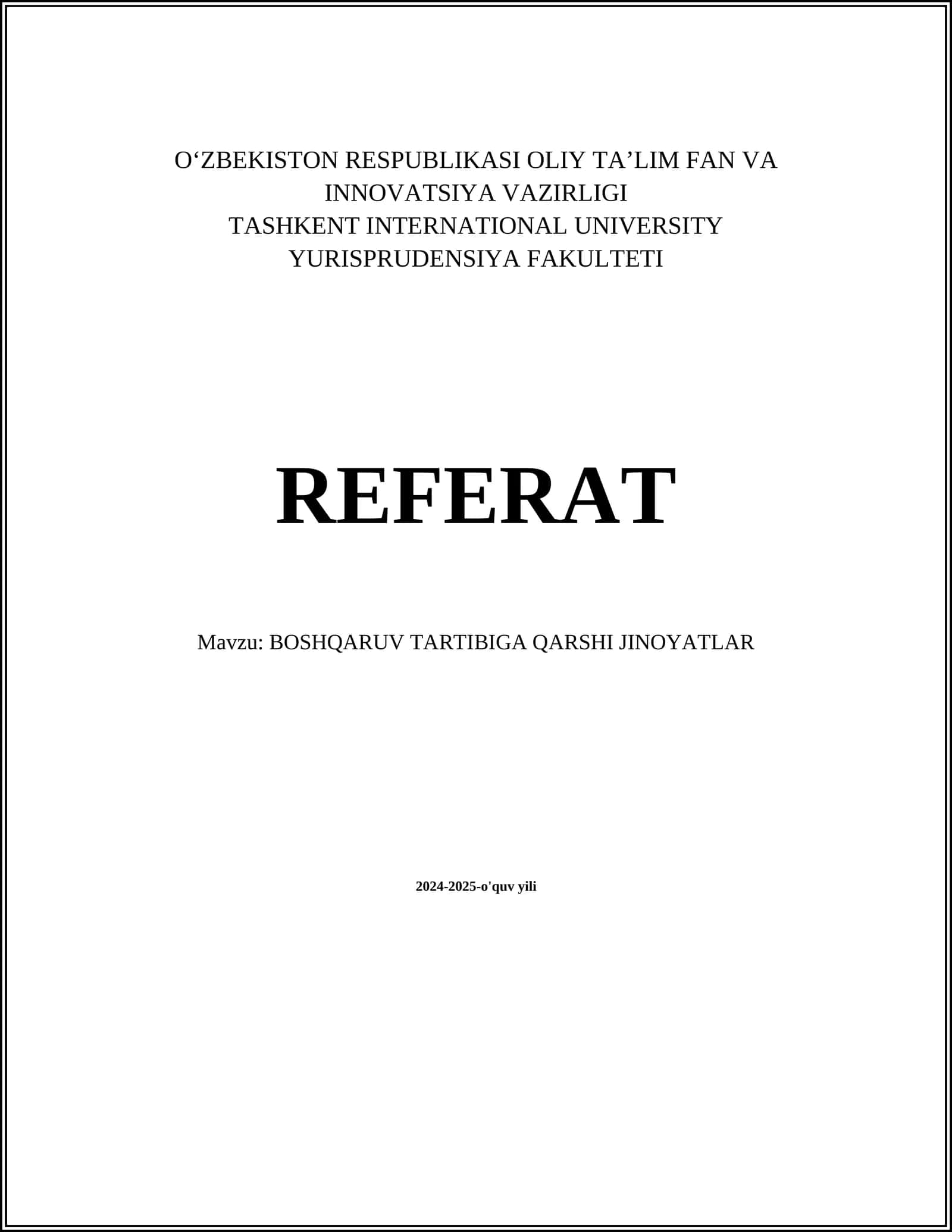 BOSHQARUV TARTIBIGA QARSHI JINOYATLAR
