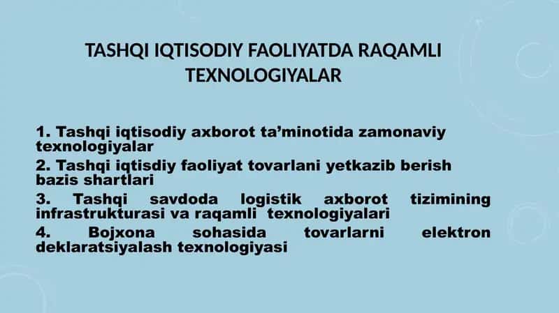 Tashqiiqtisodiy faoliyatda raqamli texnologiyalar