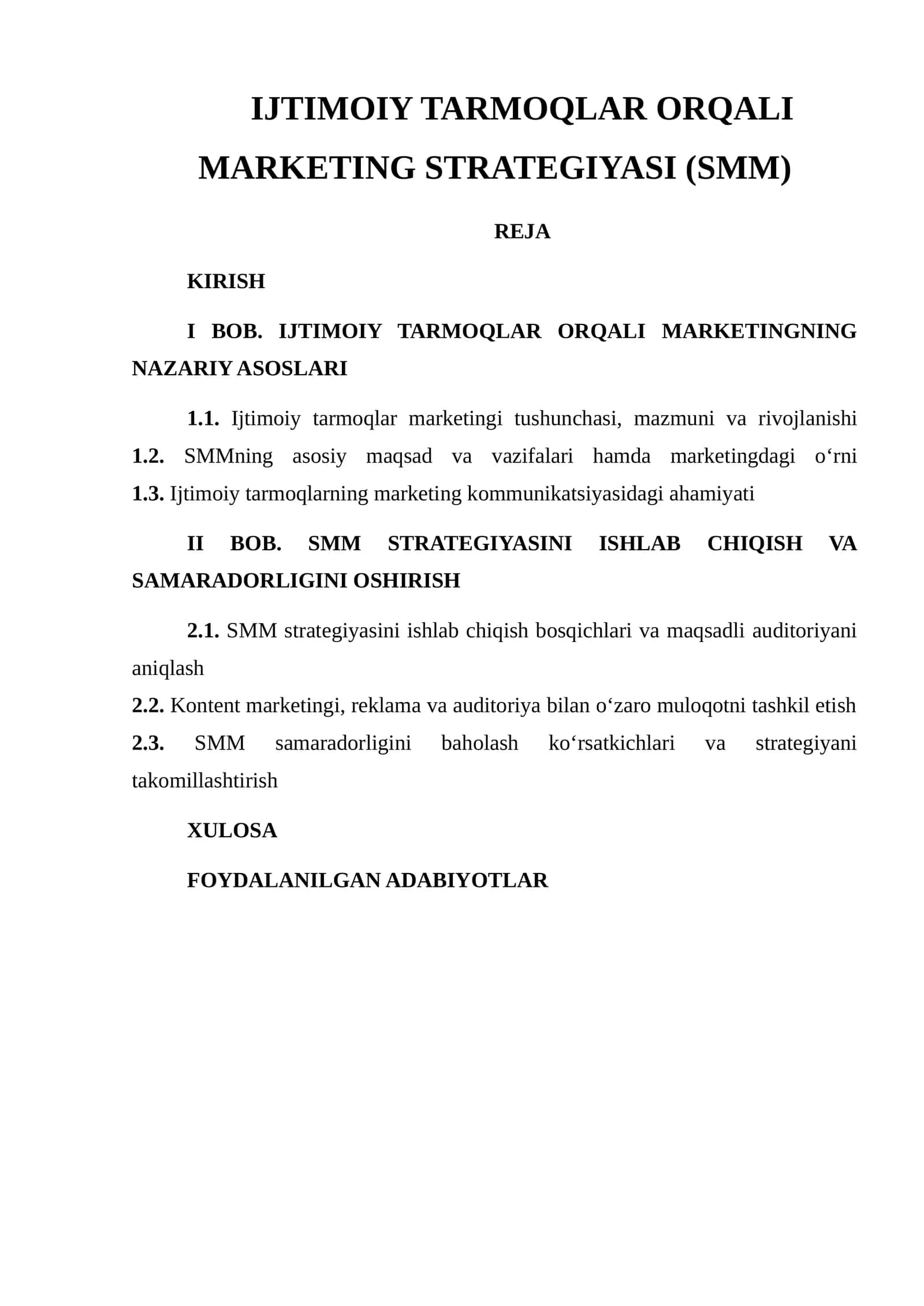 IJTIMOIY TARMOQLAR ORQALI MARKETING STRATEGIYASI (SMM)