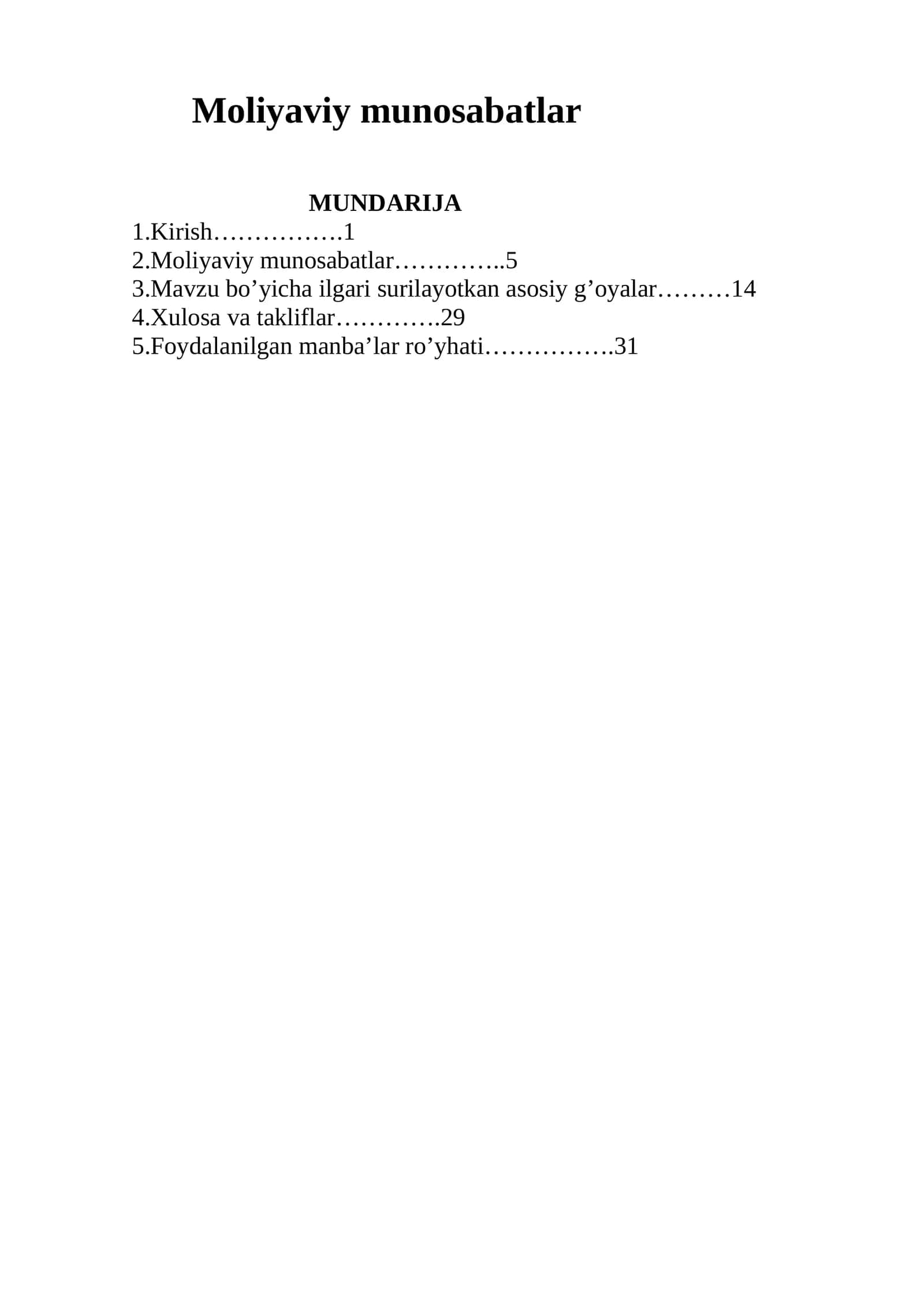 Moliyaviy munosabatlar