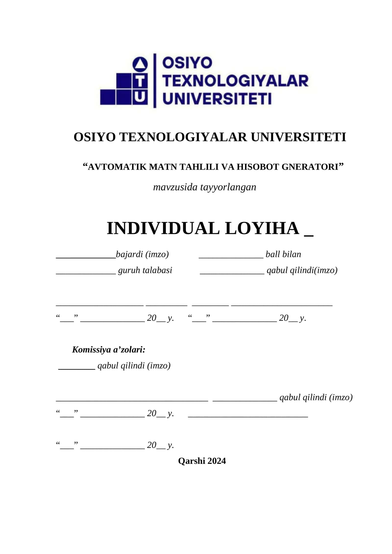 Avtomatik matn tahlili va hisobot gneratori