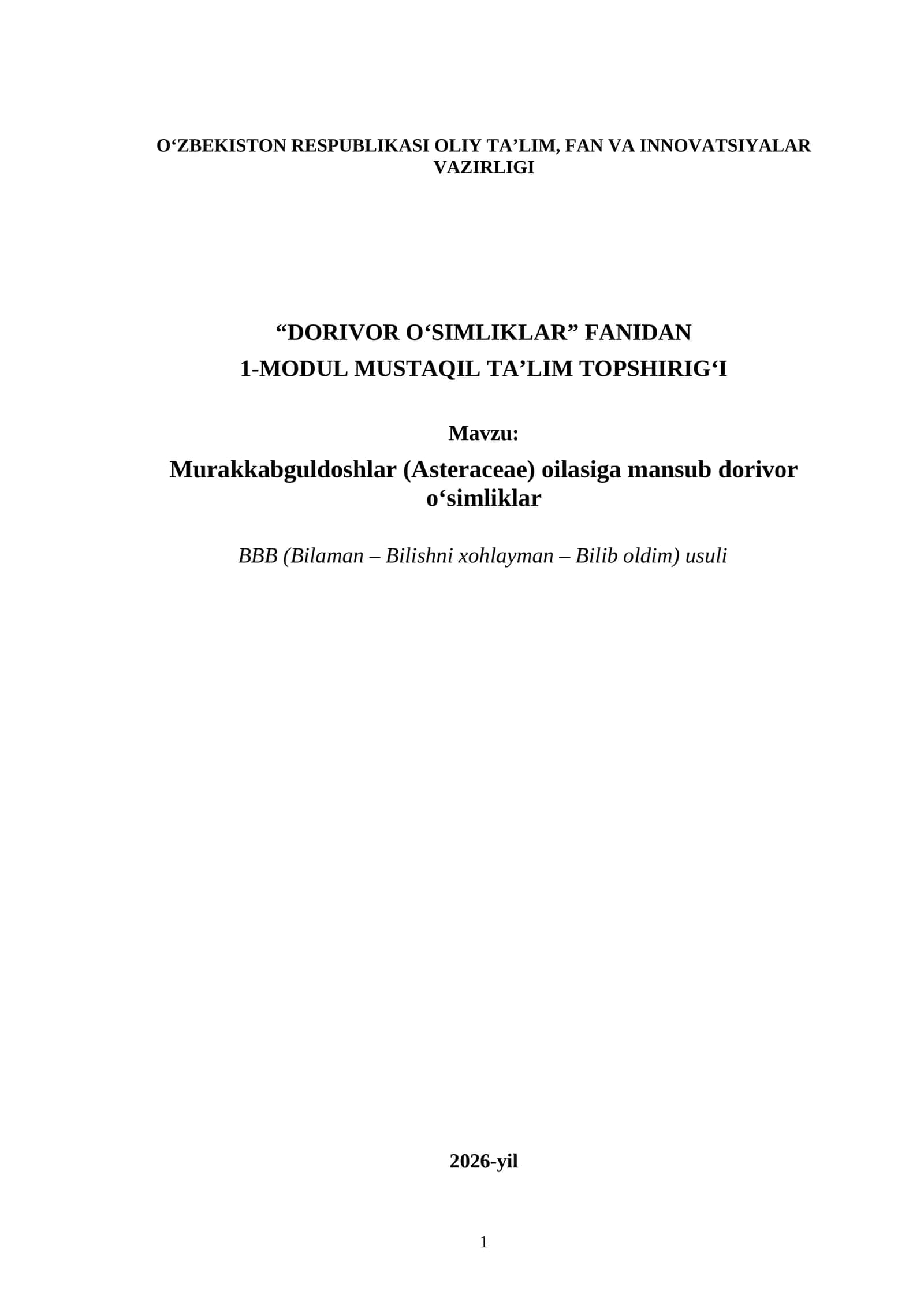 Murakkabguldoshlar (Asteraceae) oilasiga mansub dorivor o‘simliklar