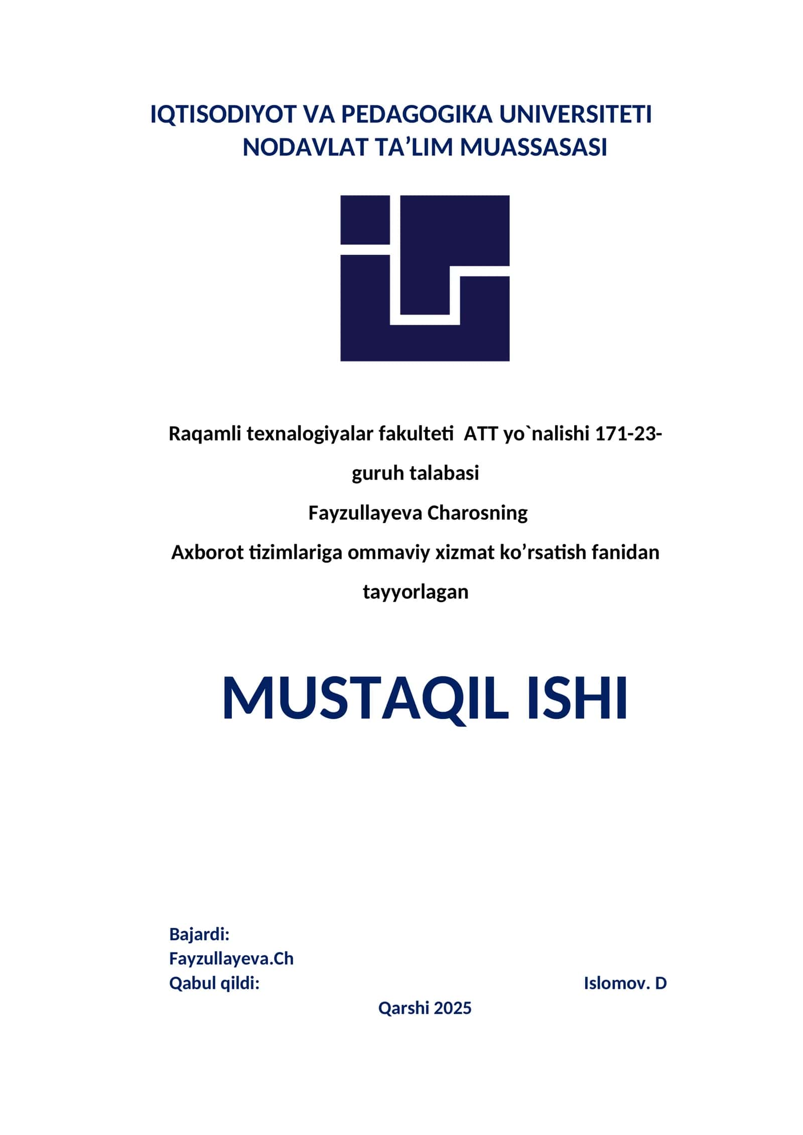 Markov jarayonlari va navbat tizimlarida tatbiqi
