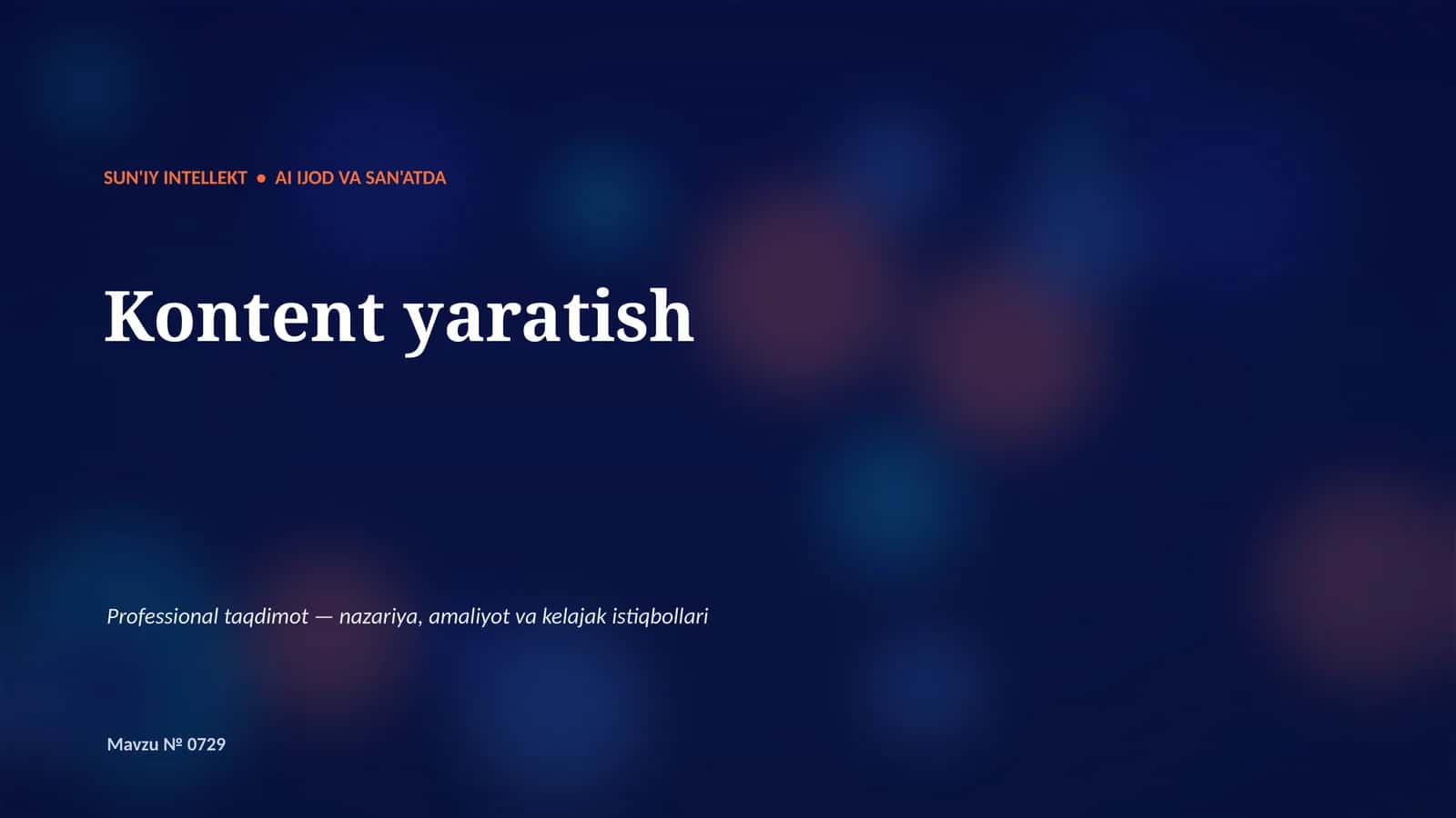 SUN'IY INTELLEKT • AI IJOD VA SAN'ATDA