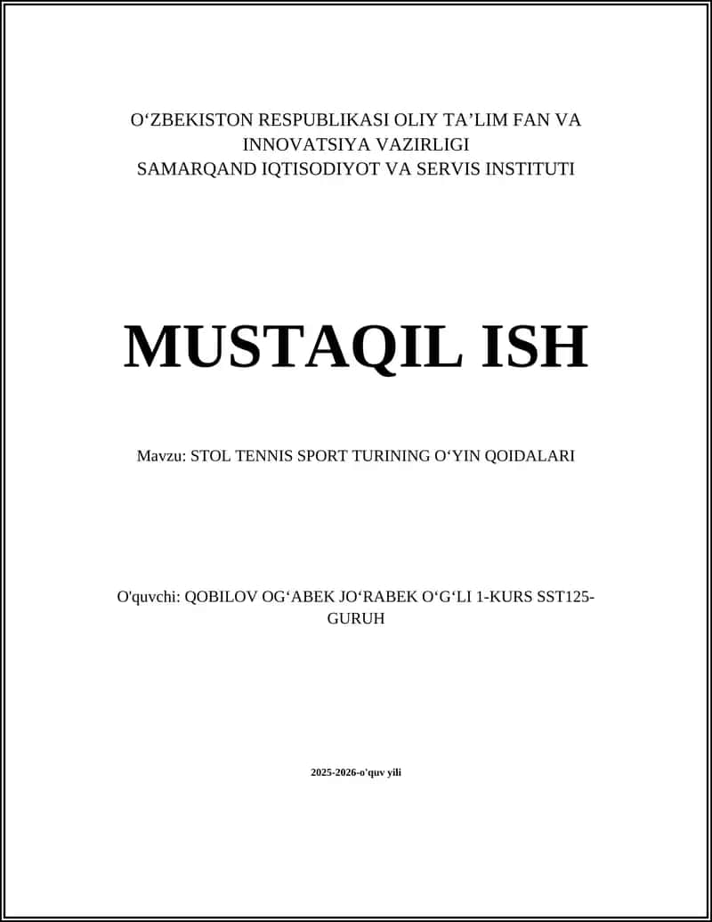 STOL TENNIS SPORT TURINING OʻYIN QOIDALARI