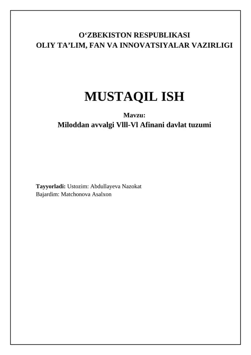 Arxaik Afinaning ijtimoiy-siyosiy tuzilishi (VIII-VI asrlar)