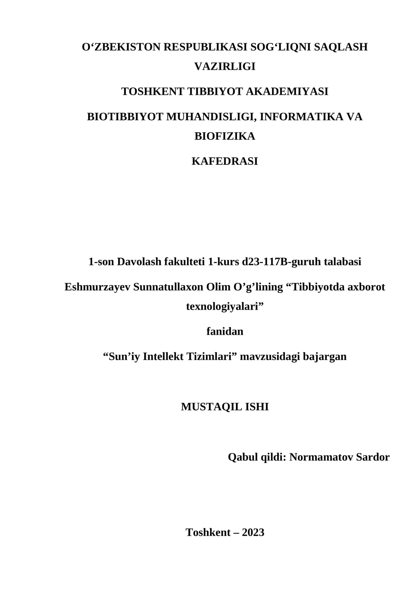 Sun’iy Intellekt Tizimlari