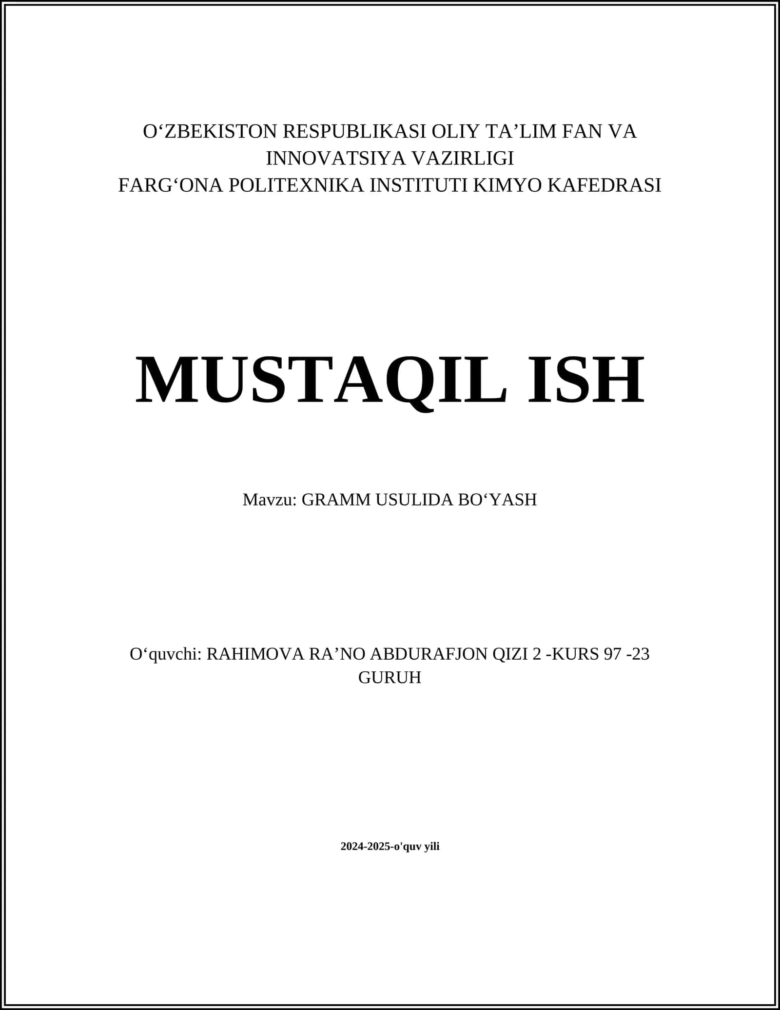 GRAMM USULIDA BOʻYASH