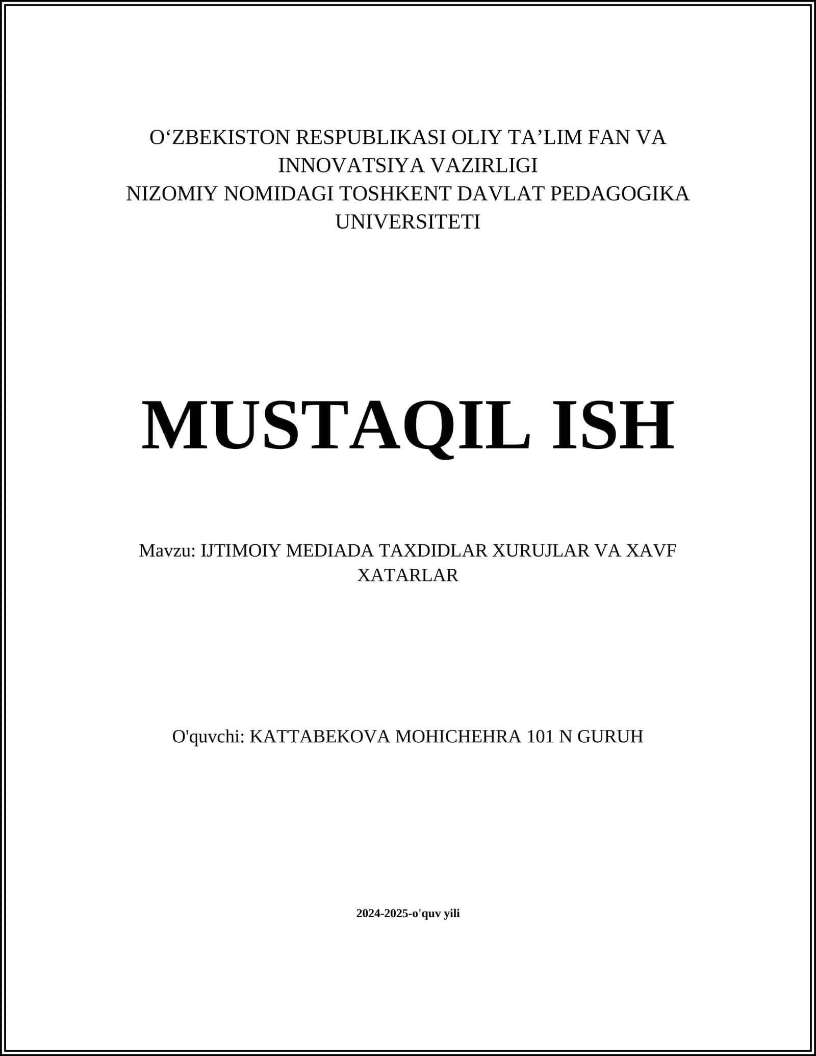 IJTIMOIY MEDIADA TAXDIDLAR XURUJLAR VA XAVF XATARLAR