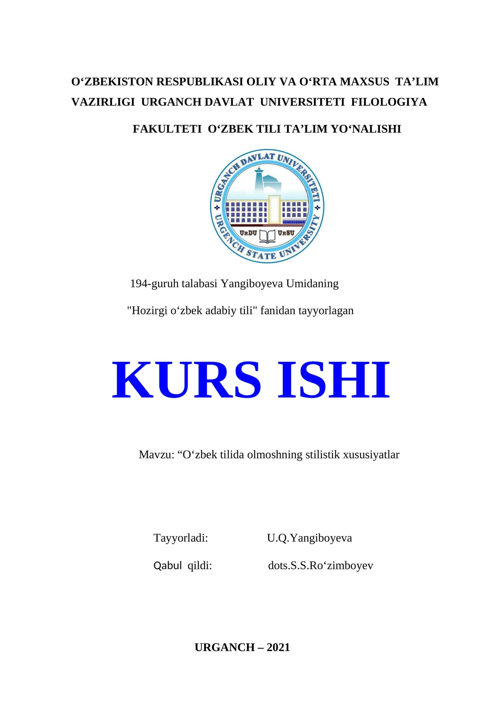 O‘zbek tilida olmoshning stilistik xususiyatlar