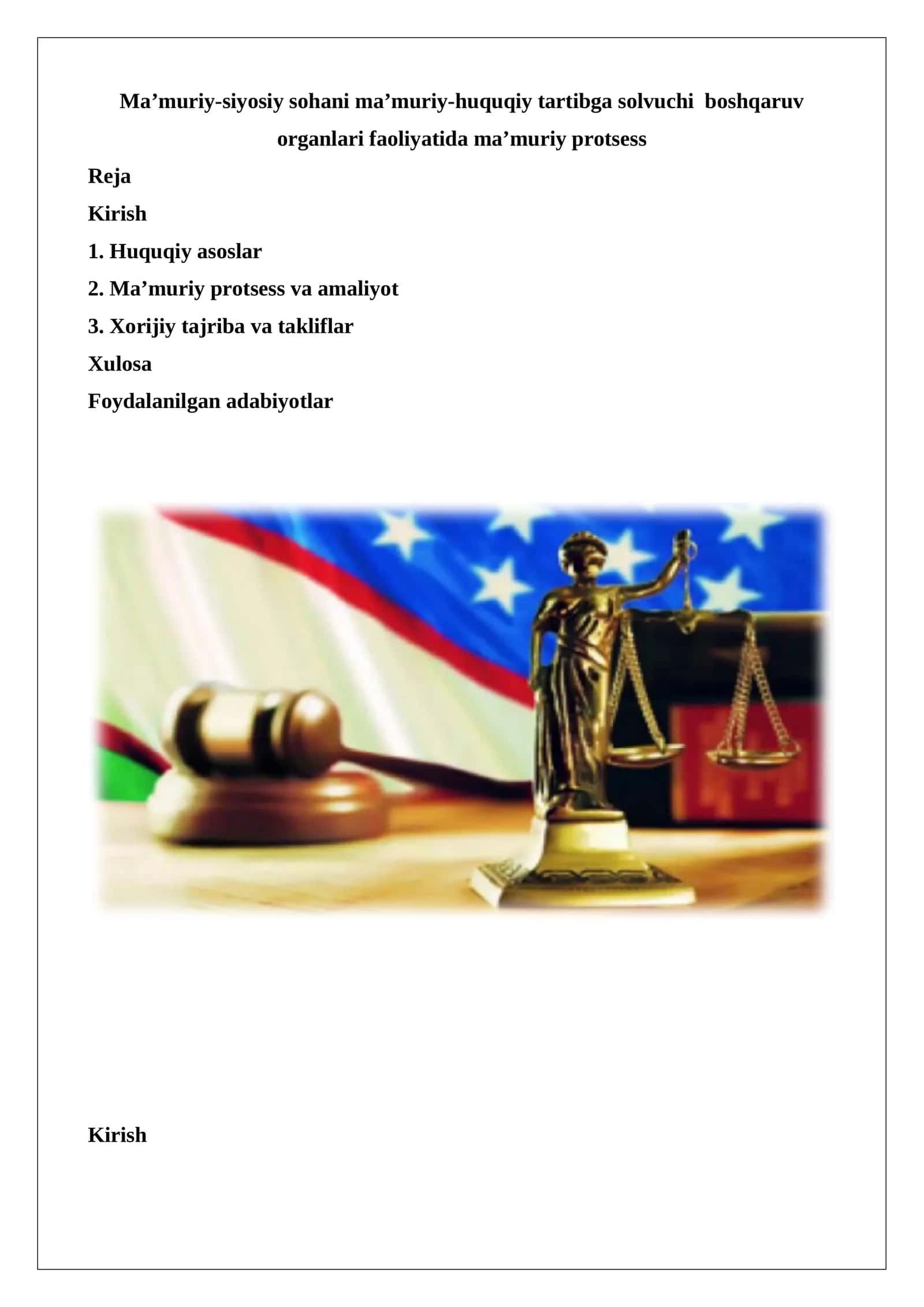 Ma’muriy-siyosiy sohani ma’muriy-huquqiy tartibga solvuchi boshqaruv organlari faoliyatida ma’muriy protsess