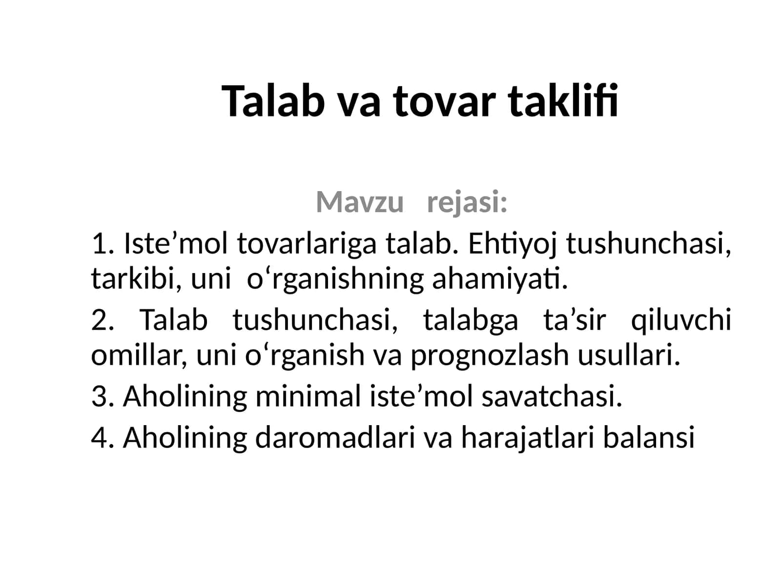 Talab va tovar taklifi