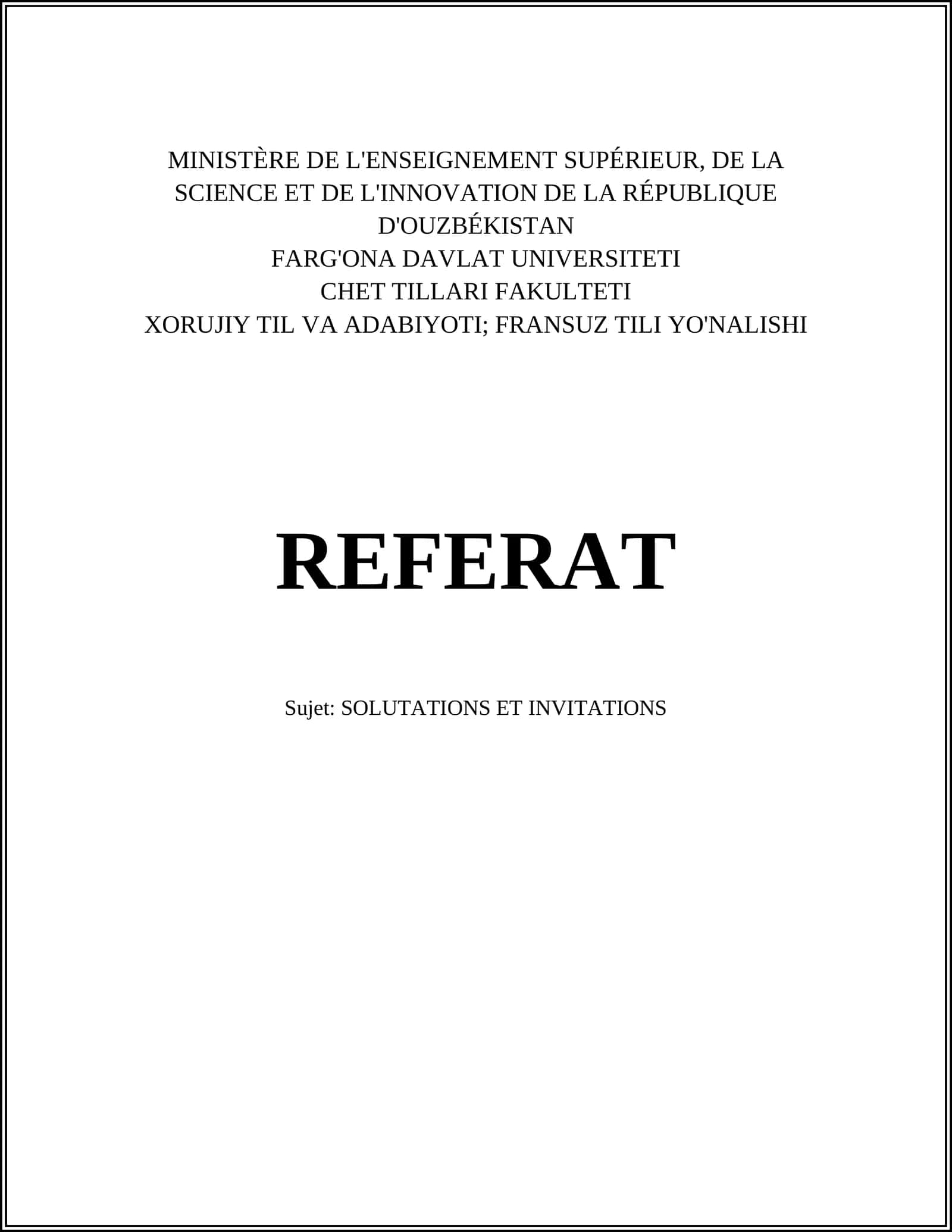 REFERAT Sujet: SOLUTATIONS ET INVITATIONS