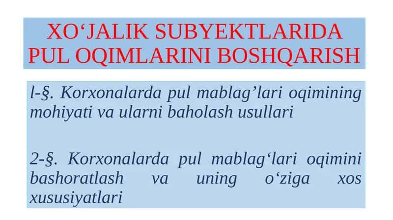 Pul Oqimlarini Boshqarish
