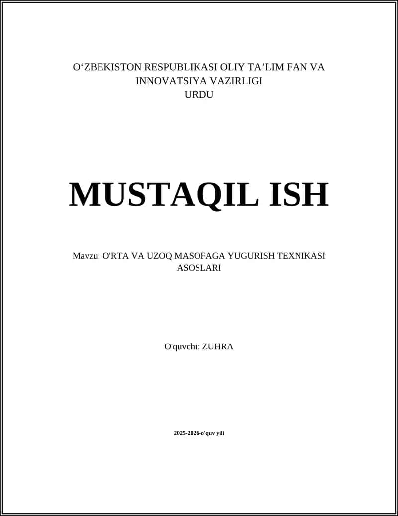 O'RTA VA UZOQ MASOFAGA YUGURISH TEXNIKASI ASOSLARI