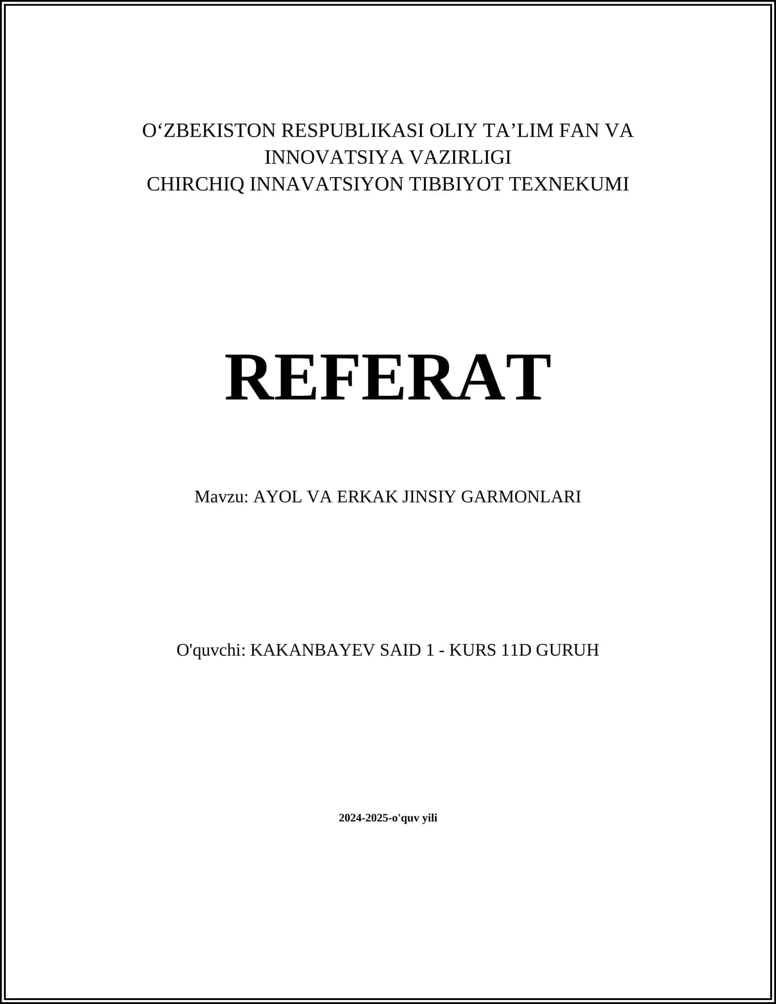 AYOL VA ERKAK JINSIY GARMONLARI